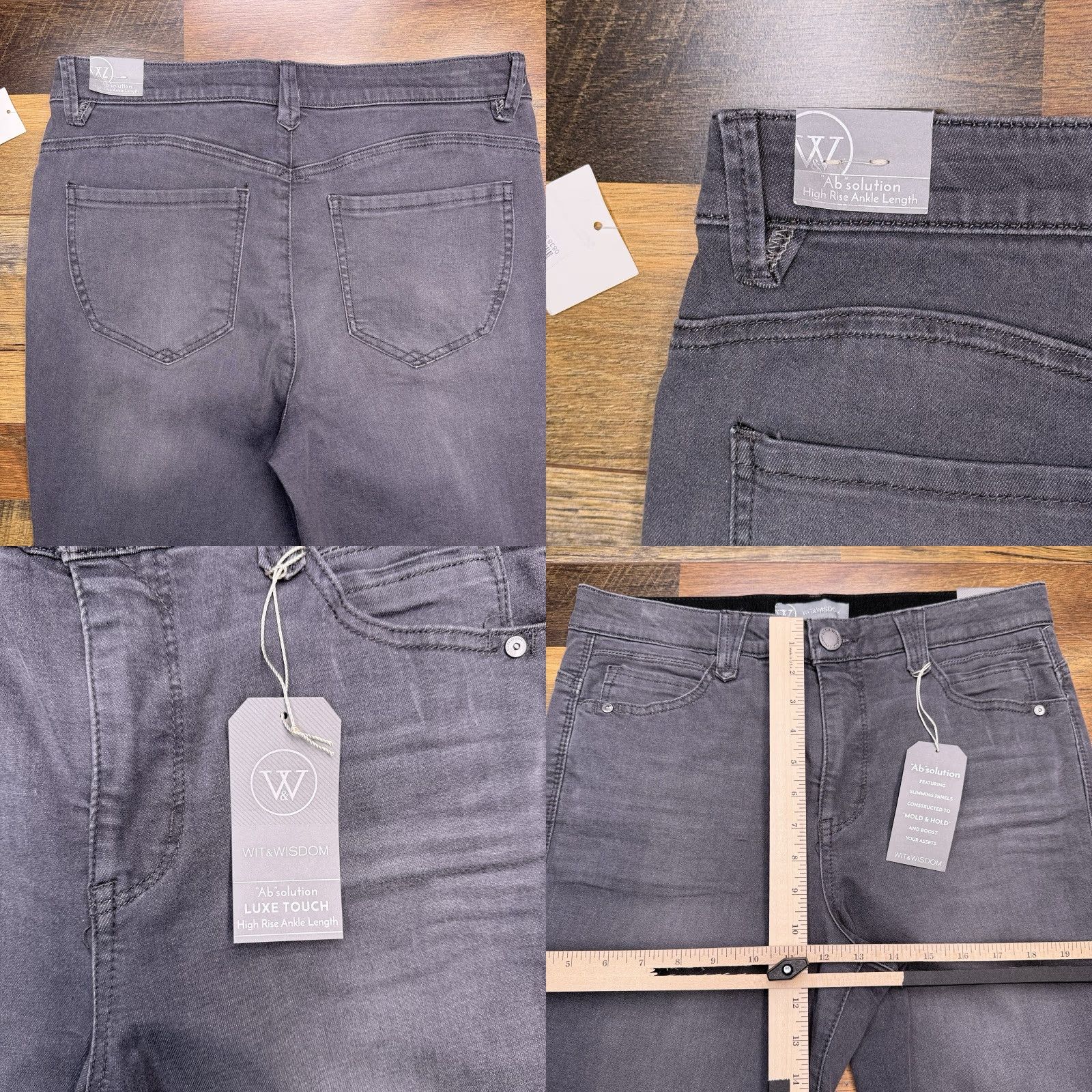 Vintage Wit & Wisdom Jeans Womens 10 Gray High Rise Ankle Stretch Denim Slim 5-Pocket Zip Button Absolution New Size 32" / US 10 / IT 46 - 8 Thumbnail