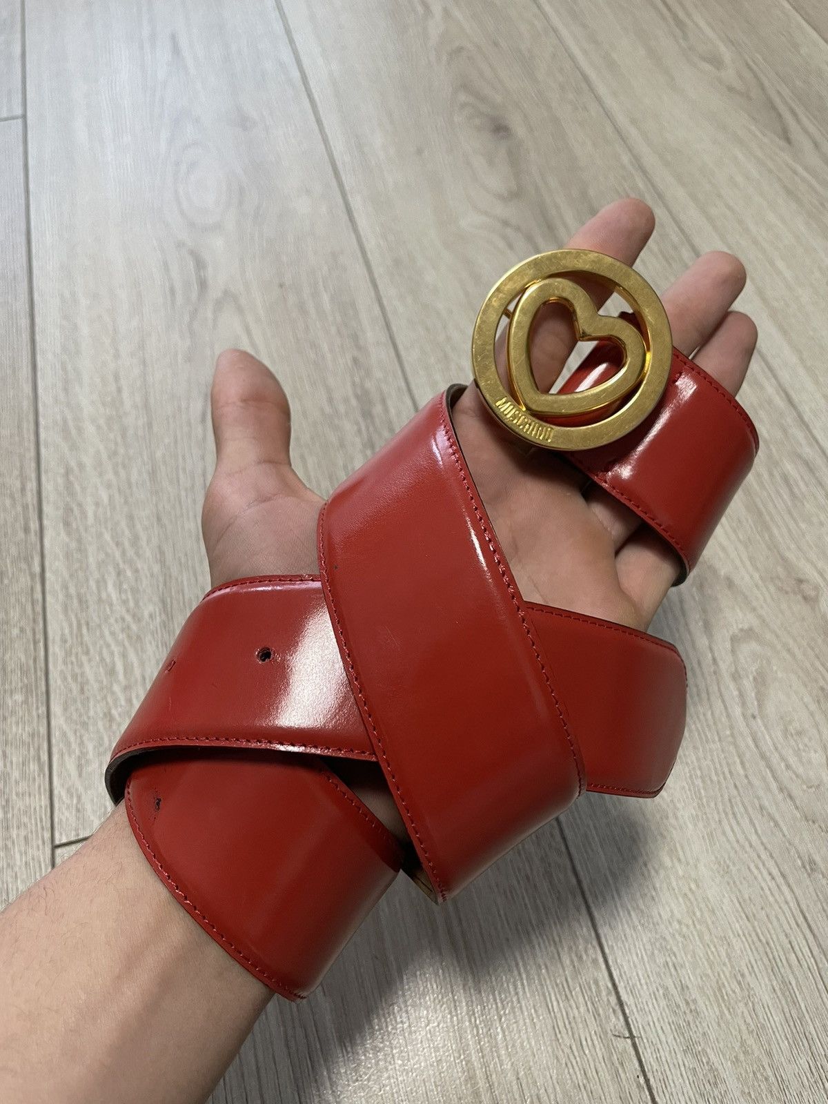 image of Italian Designers x Moschino Gold Heart Leather Woman Belt Red Wall, Women's