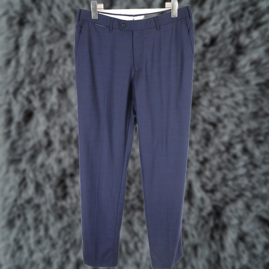 Suitsupply Suitsupply Sienna Trousers Wool Plaid Zip Dark Blue Men UK 38 / W33 Dress Pants Regular Front Pleated Leather Logo Pocketed Size US 38 / EU 54 - 1 Thumbnail