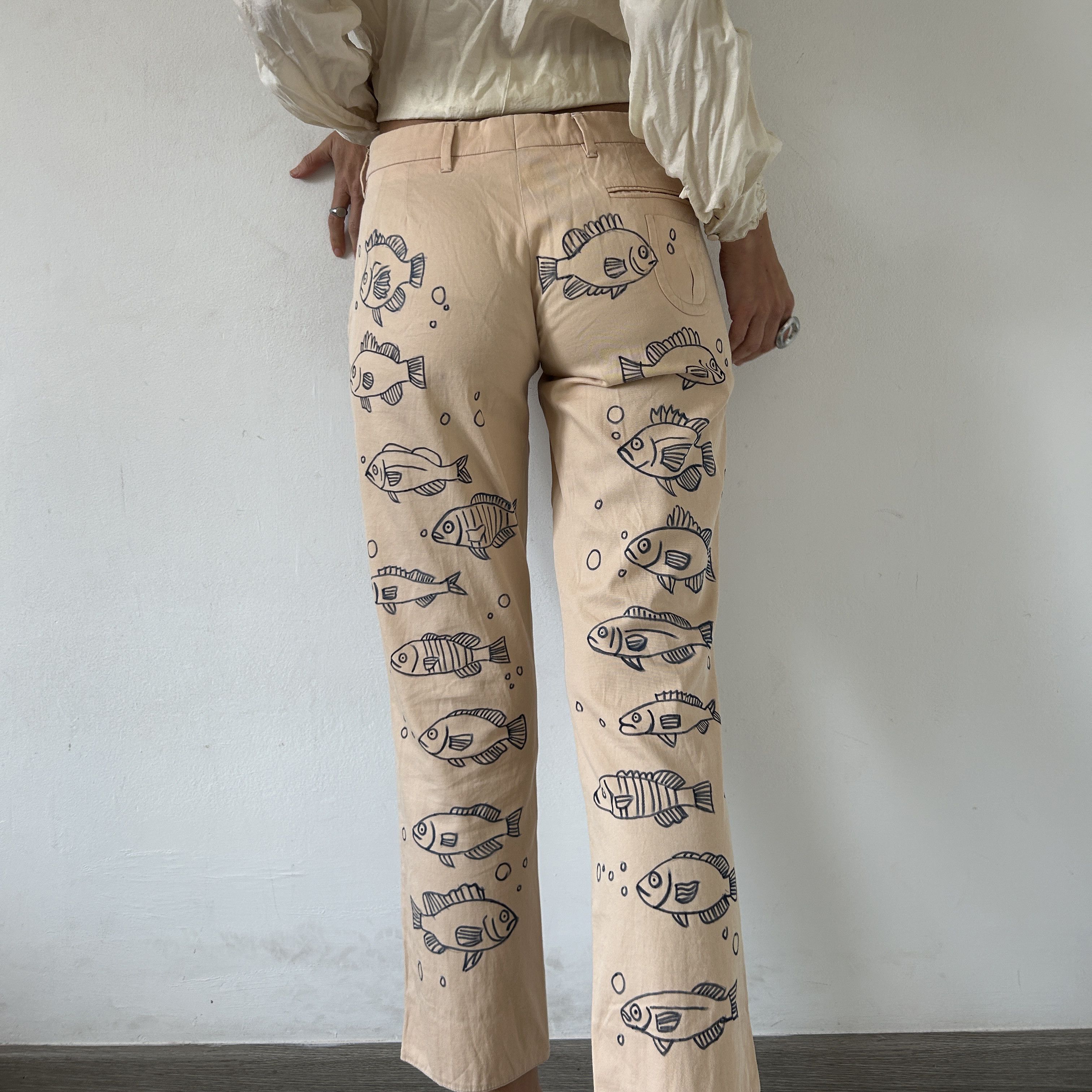 Miu Miu Custom Miu Miu painted fish pink cotton low rise pants Size 30" / US 8 / IT 44 - 2 Thumbnail