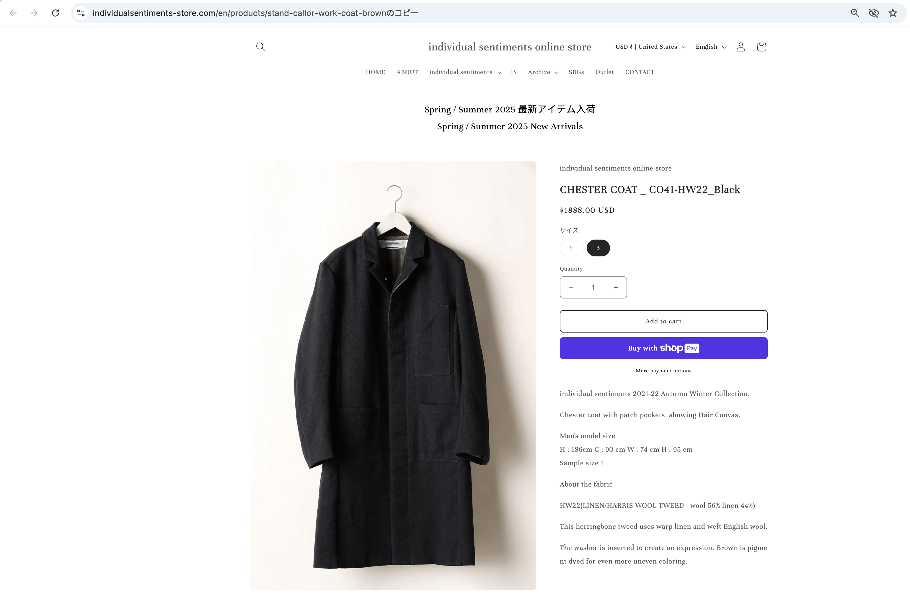 Individual Sentiments INDIVIDUAL SENTIMENTS - MENS BLACK WOOL CHESTER COAT CO41 Size US M / EU 48-50 / 2 - 2 Thumbnail