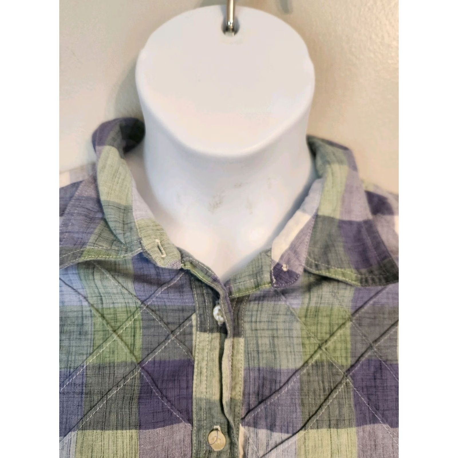 Vintage Classic Elements Button-Up Plaid Shirt 20W Purple Lavender Green Short Sleeve Collared Casual Women Plus Size Women Size 3XL / US 20-22 - 2 Thumbnail