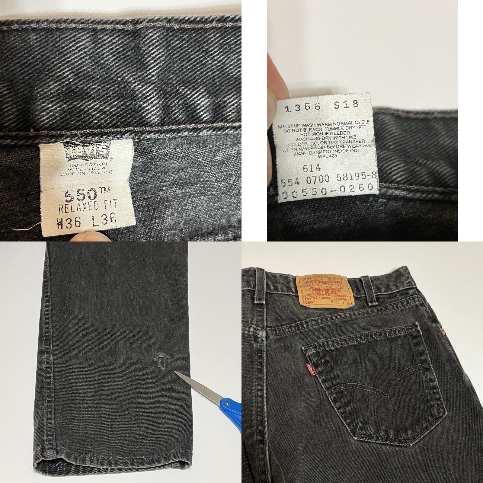 Levi's VTG Levi's 550 Jeans Mens 34x34 Regular Relaxed Denim Black 5-Pocket USA 90s Grunge Size US 34 / EU 50 - 8 Thumbnail