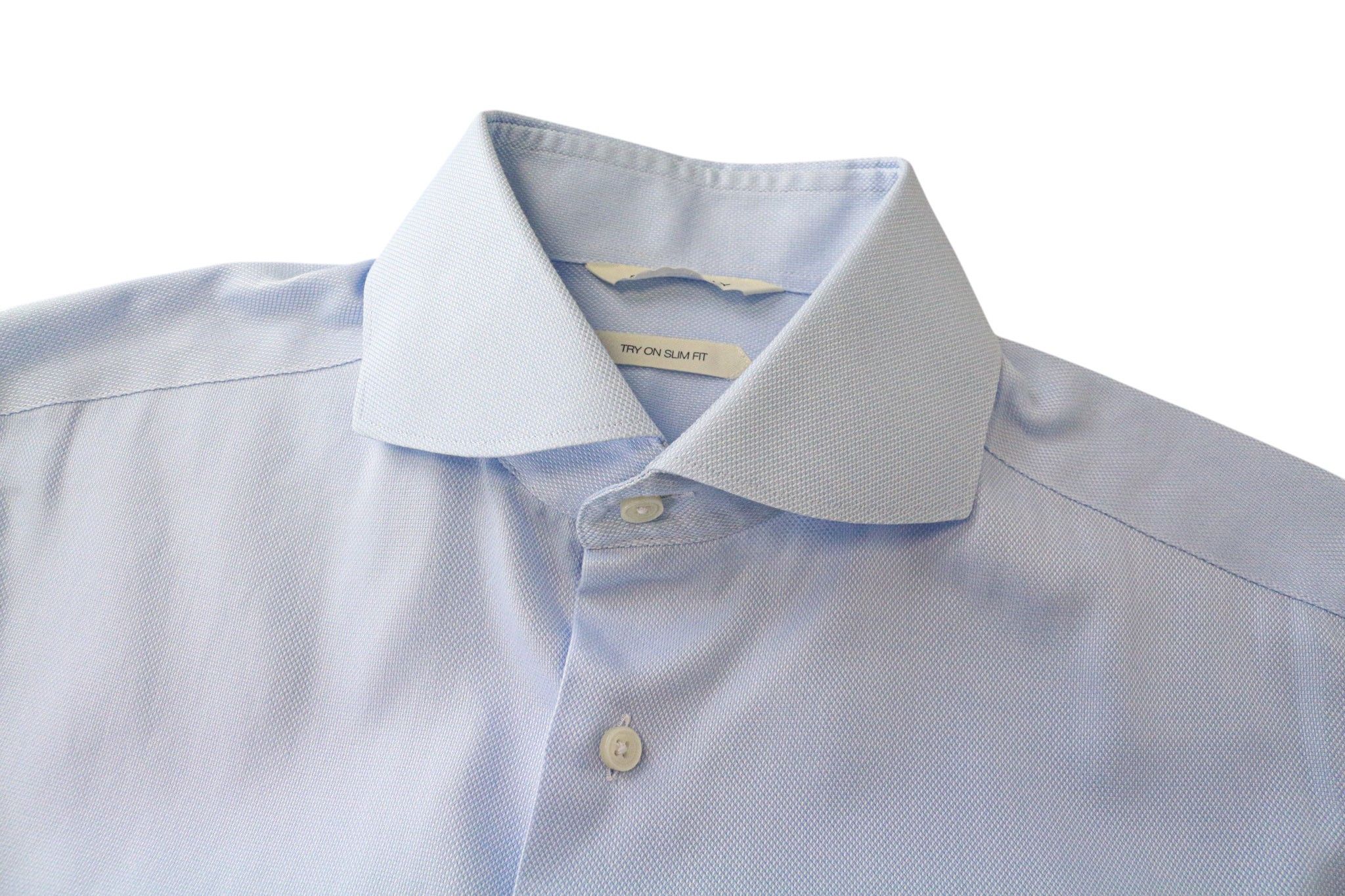 Suitsupply 37/14 1/2 Slim Blue Cotton Cutaway Shirt 79370 Size 38R - 9 Thumbnail