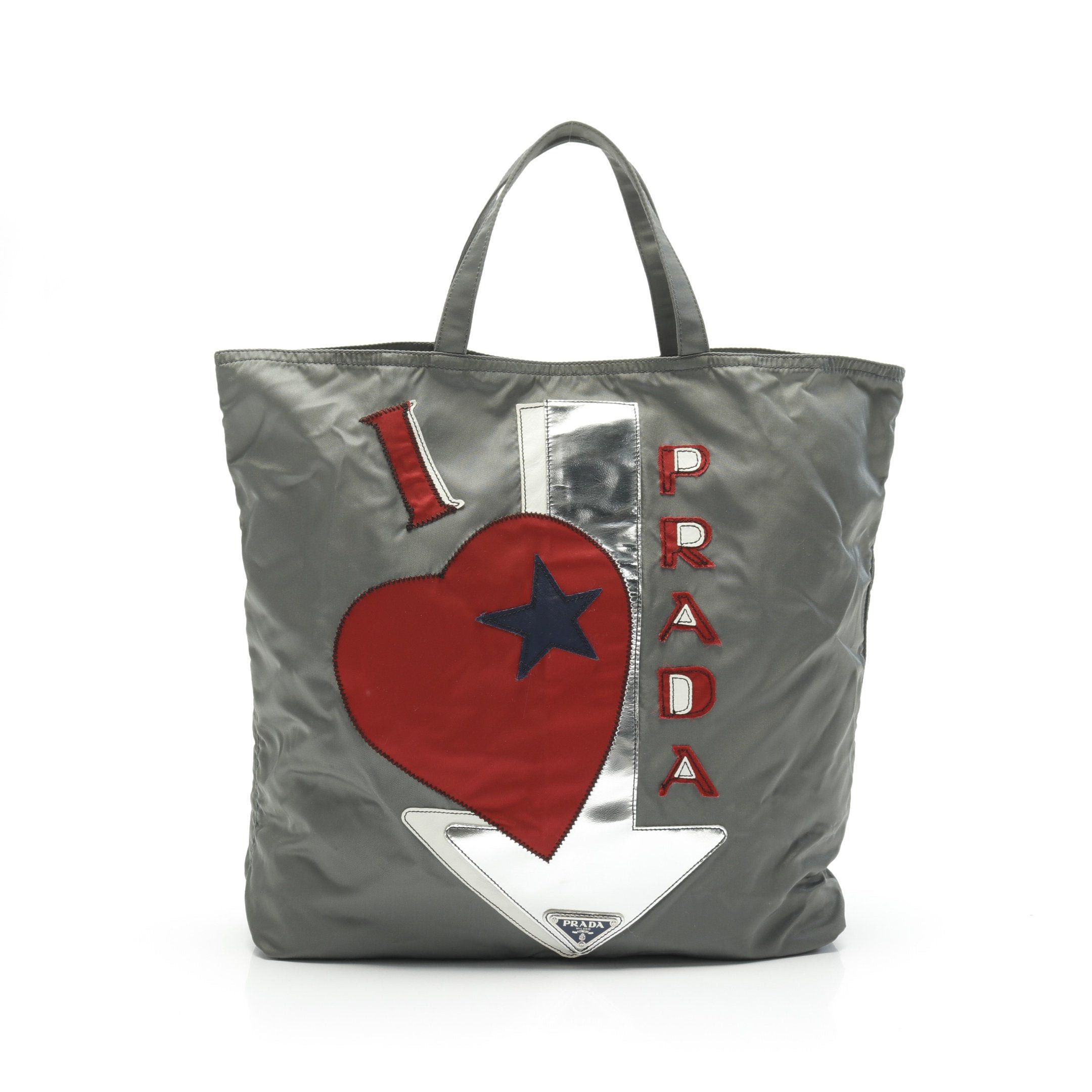 Prada Prada Handbag Tote Bag Nylon Gray Multicolor Heart Star Patchwork Size ONE SIZE - 1 Thumbnail