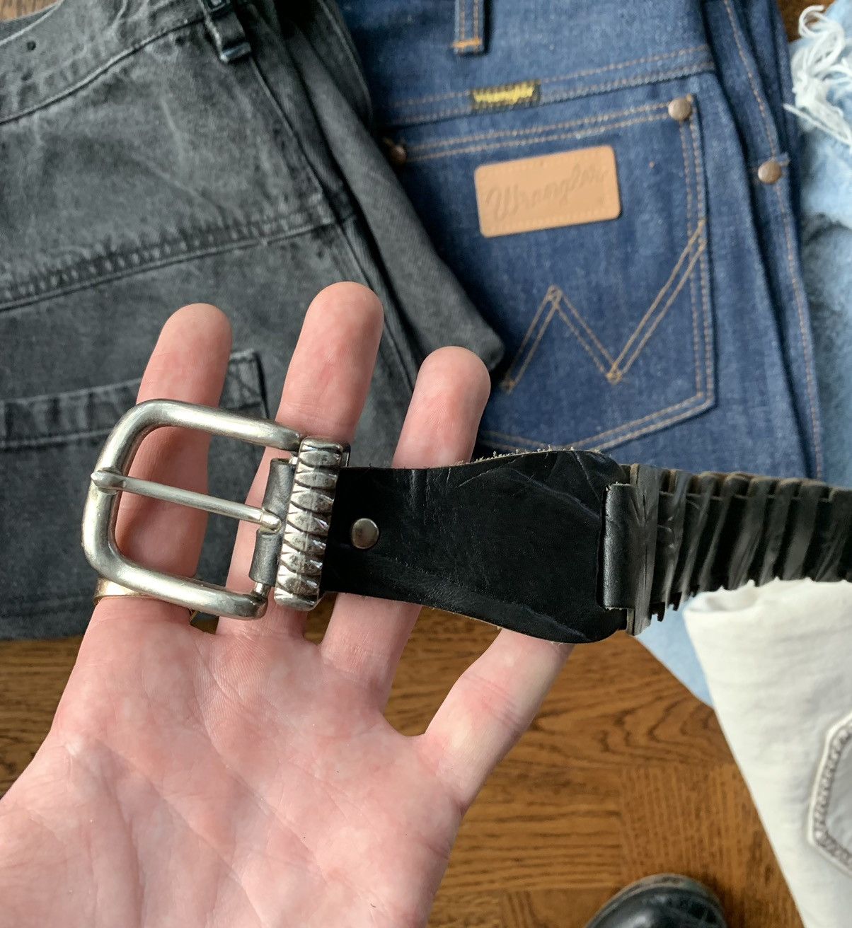 Other × Vintage 90s Vintage Braided Leather Belt Italy Link Pirate Silver Size 32 - 5 Thumbnail