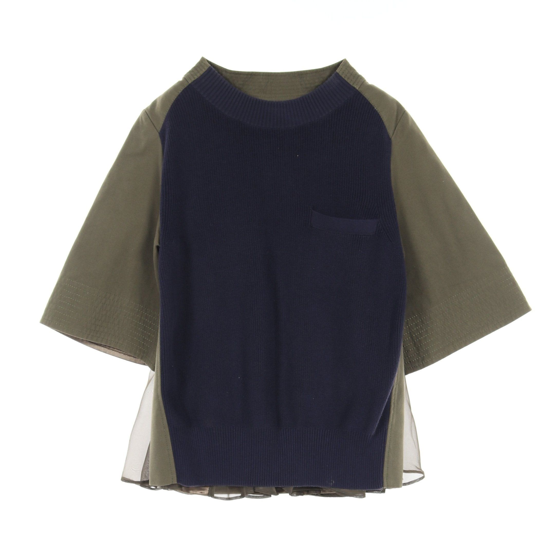 Sacai Sacai Tops Cotton Khaki Green Navy Knit Chiffon Docking Size ONE SIZE - 1 Thumbnail