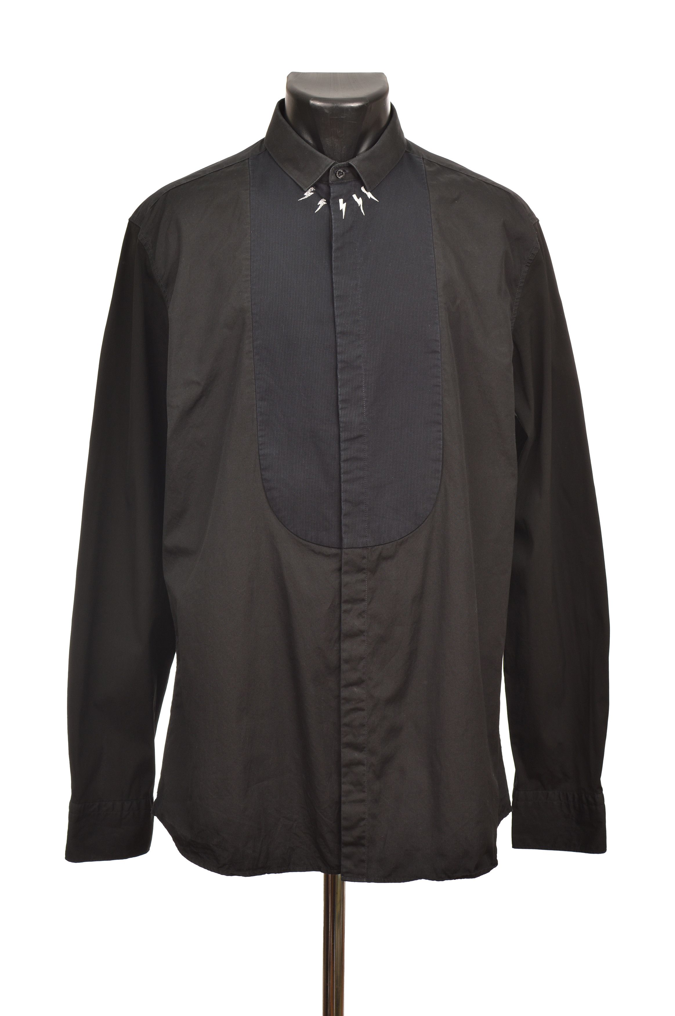 Neil Barrett Thunderbolt Mixed Fabrics Button Shirt