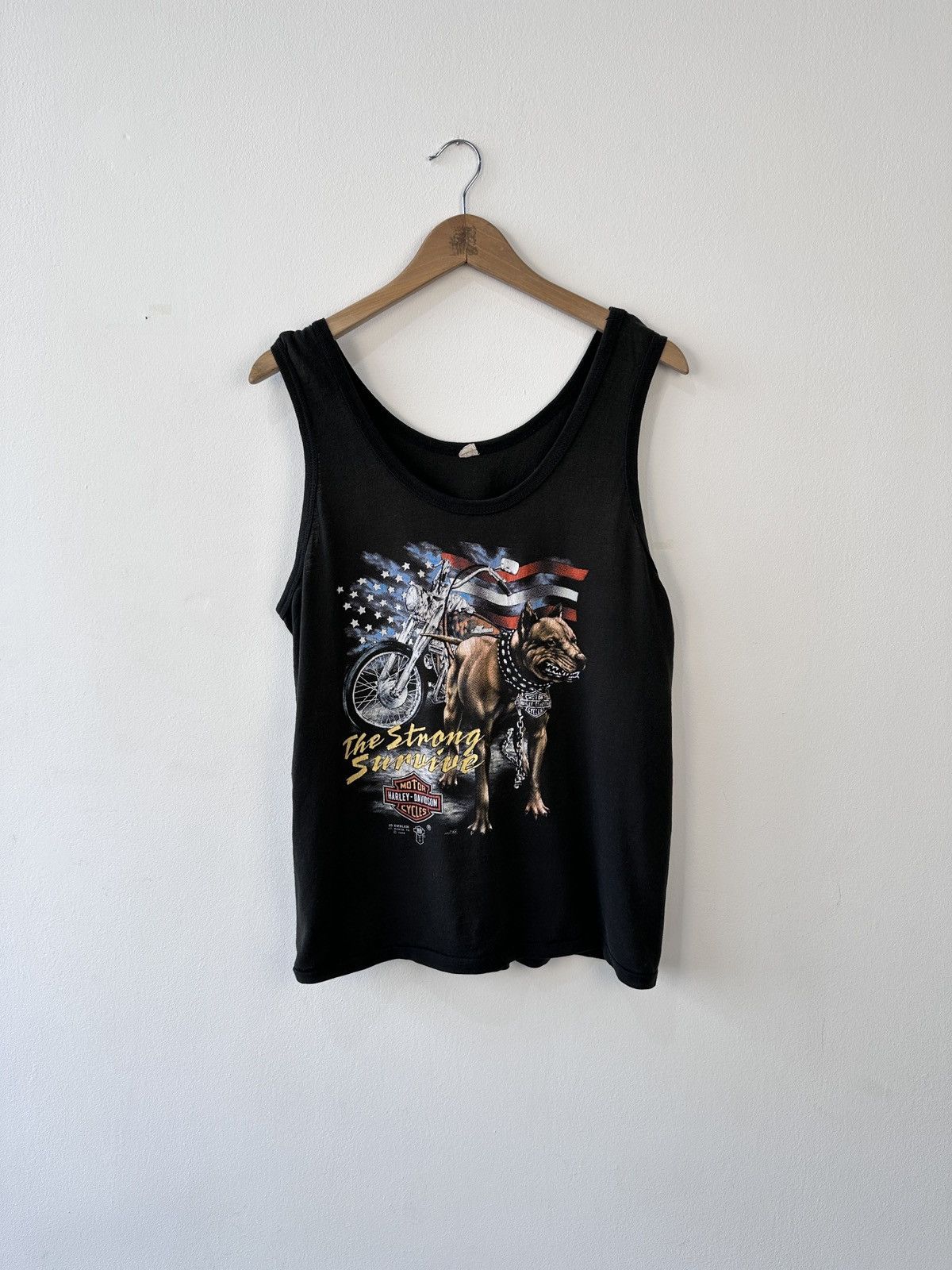 1988 Harley Davidson 3D Emblem Tank Top Shirt Survive Dog M