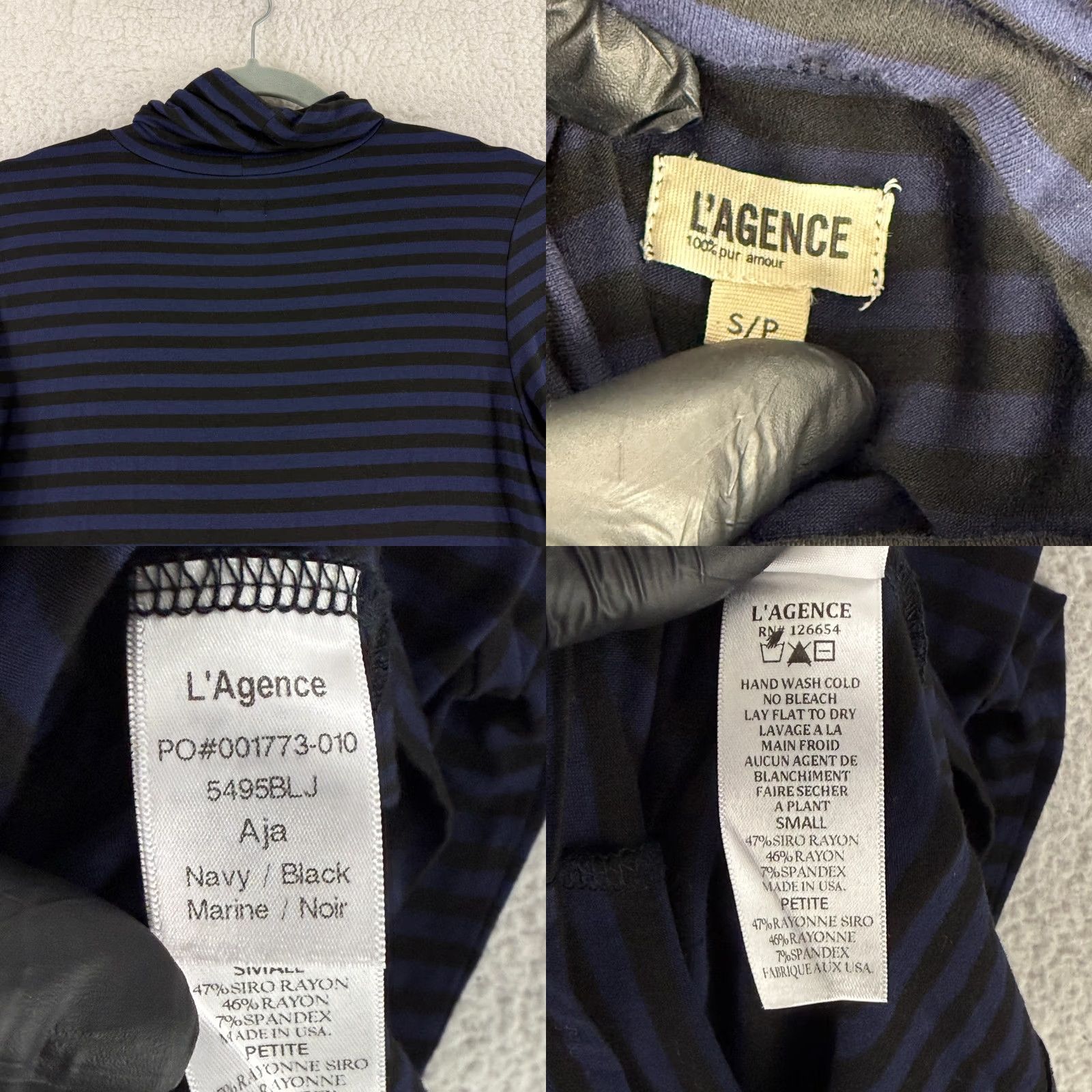 L'AGENCE L'Agence Aja Turtleneck Shirt Womens Small Blue Black Striped 3/4 Sleeve Casual Size S / US 4 / IT 40 - 8 Thumbnail