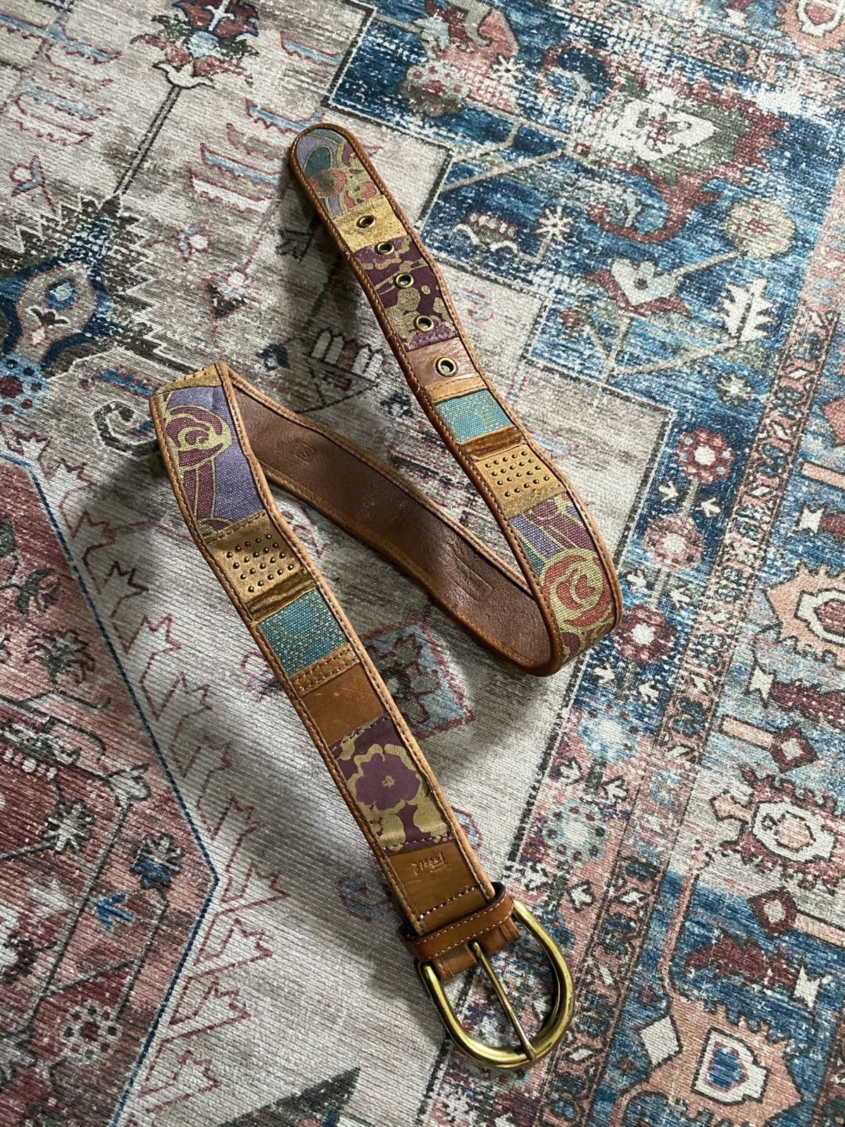 Vintage Fossil Patchwork Leather belt Size ONE SIZE - 1 Thumbnail