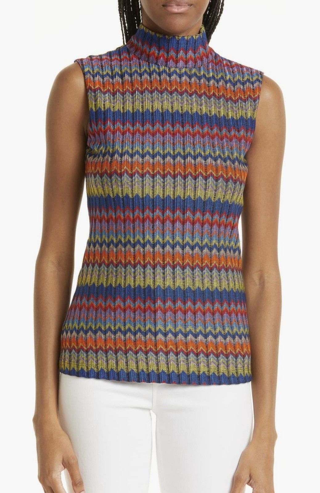 Ramy Brook Ramy Brook Madison Womens Chevron Mock Neck Tank Top Sweater Size XS / US 0-2 / IT 36-38 - 4 Thumbnail