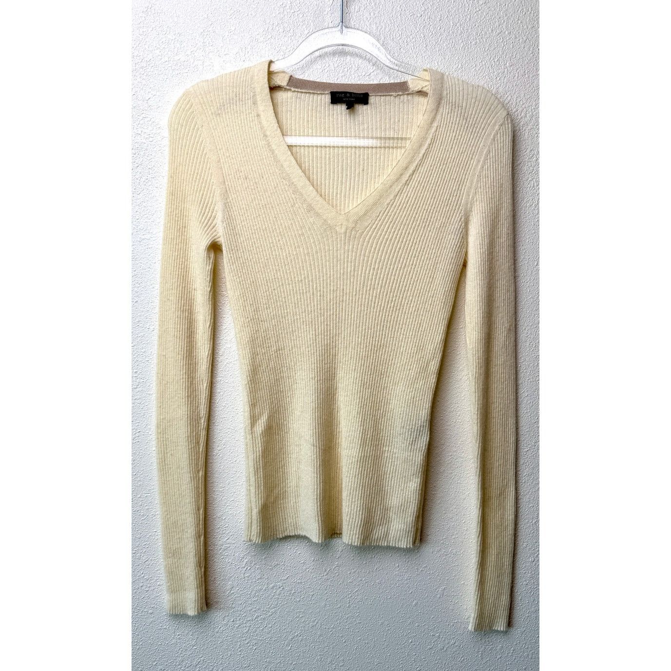 Rag & Bone Rag & Bone Ribbed V Neck Sweater Women US S Cream Size S / US 4 / IT 40 - 4 Thumbnail