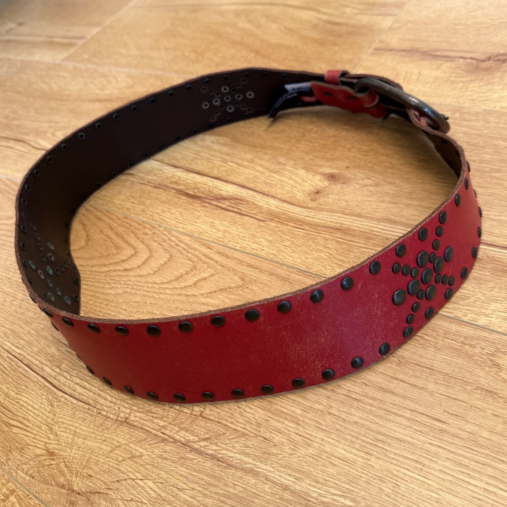 Diesel VINTAGE Women Diesel Red Leather Belt Studded Y2K Punk Rock Size M Italy Rare Size ONE SIZE - 5 Thumbnail