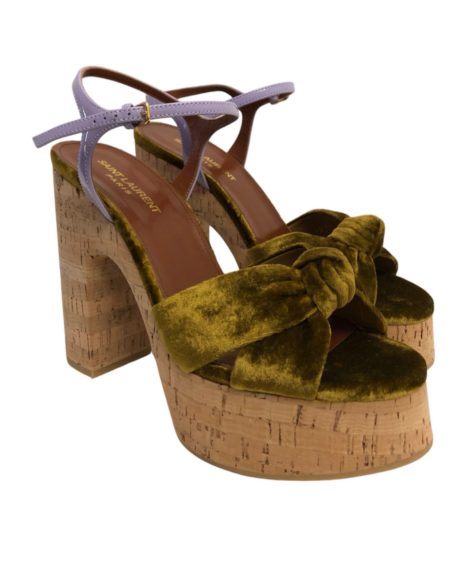 Saint Laurent Paris Saint Laurent Bianca Velvet & Leather Platform Sandals 39.5 Size US 8.5 / IT 38.5 - 10 Thumbnail