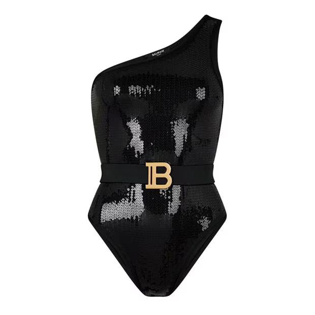 Balmain o1g2r1mq0924 One Shoulder Swimsuit in Black Size L / US 10 / IT 46 - 1 Thumbnail