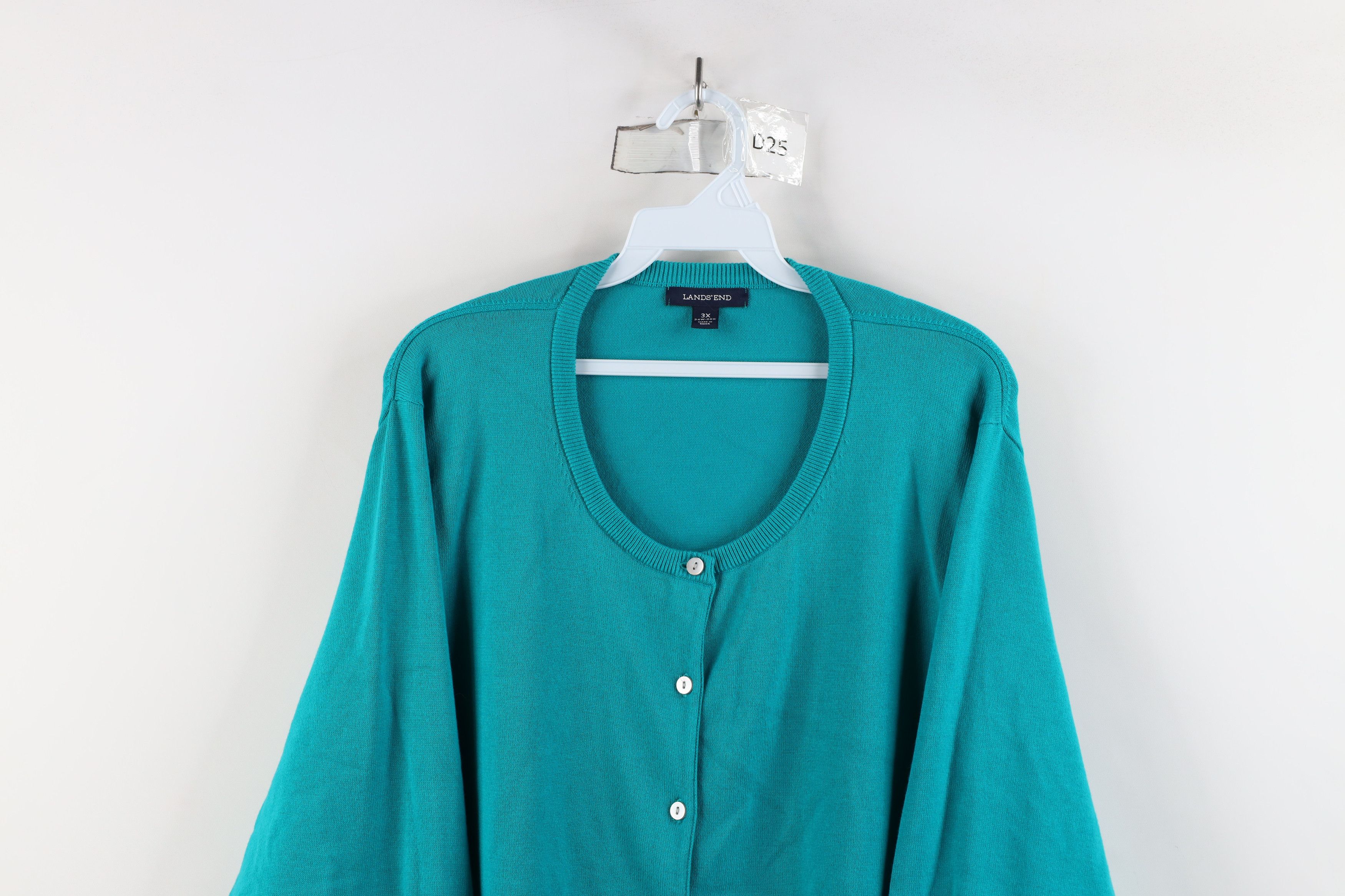 Lands' End × Vintage Vintage Lands End Supima Cotton Knit Cardigan Sweater Teal Size 3XL / US 20-22 - 2 Thumbnail