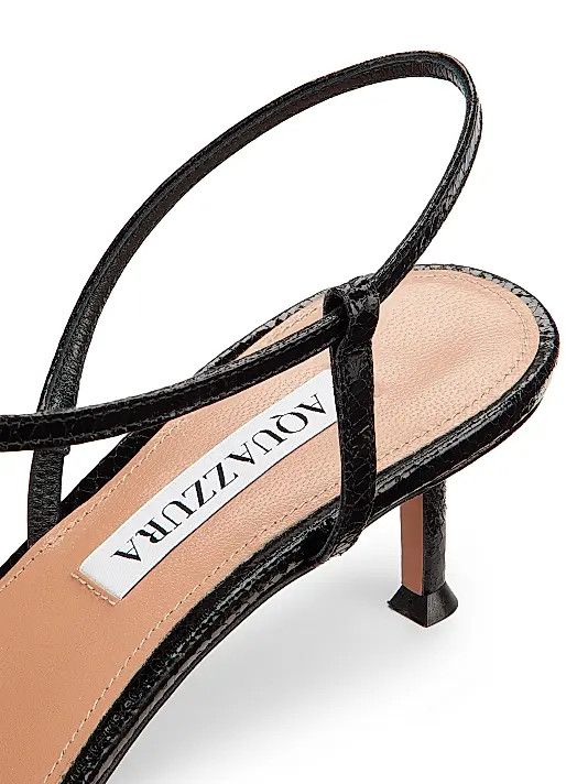Aquazzura os11x1225 Tease 50MM Leather Kitten Heel Sandals in Black Size US 7 / IT 37 - 5 Thumbnail