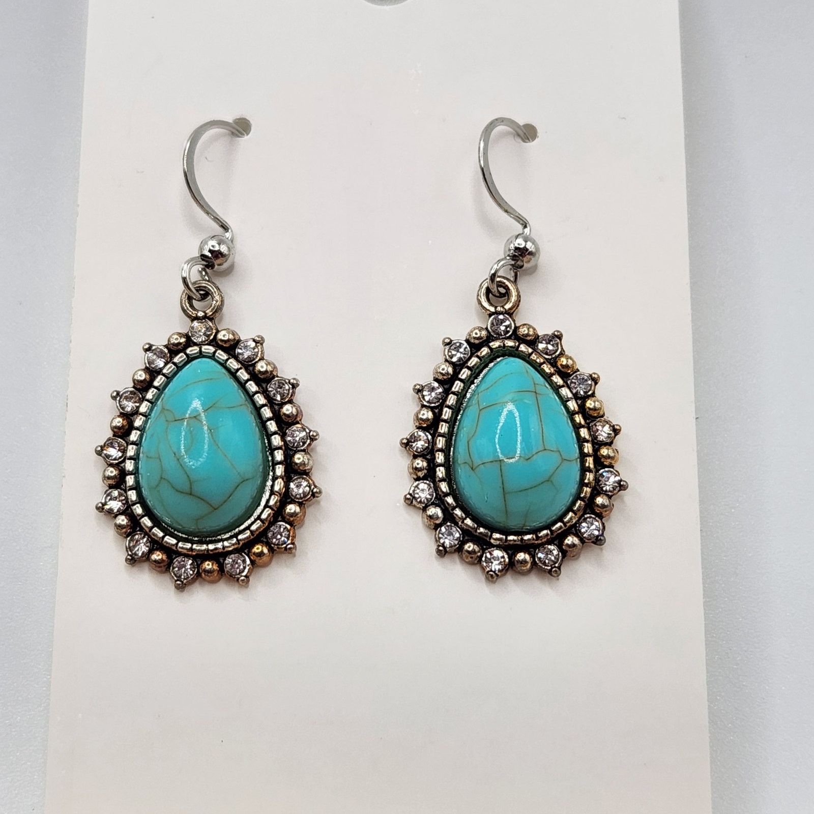 Other Boho Turquoise Mosaic Teardrop Rhinestone Halo Earrings Size ONE SIZE - 1 Thumbnail