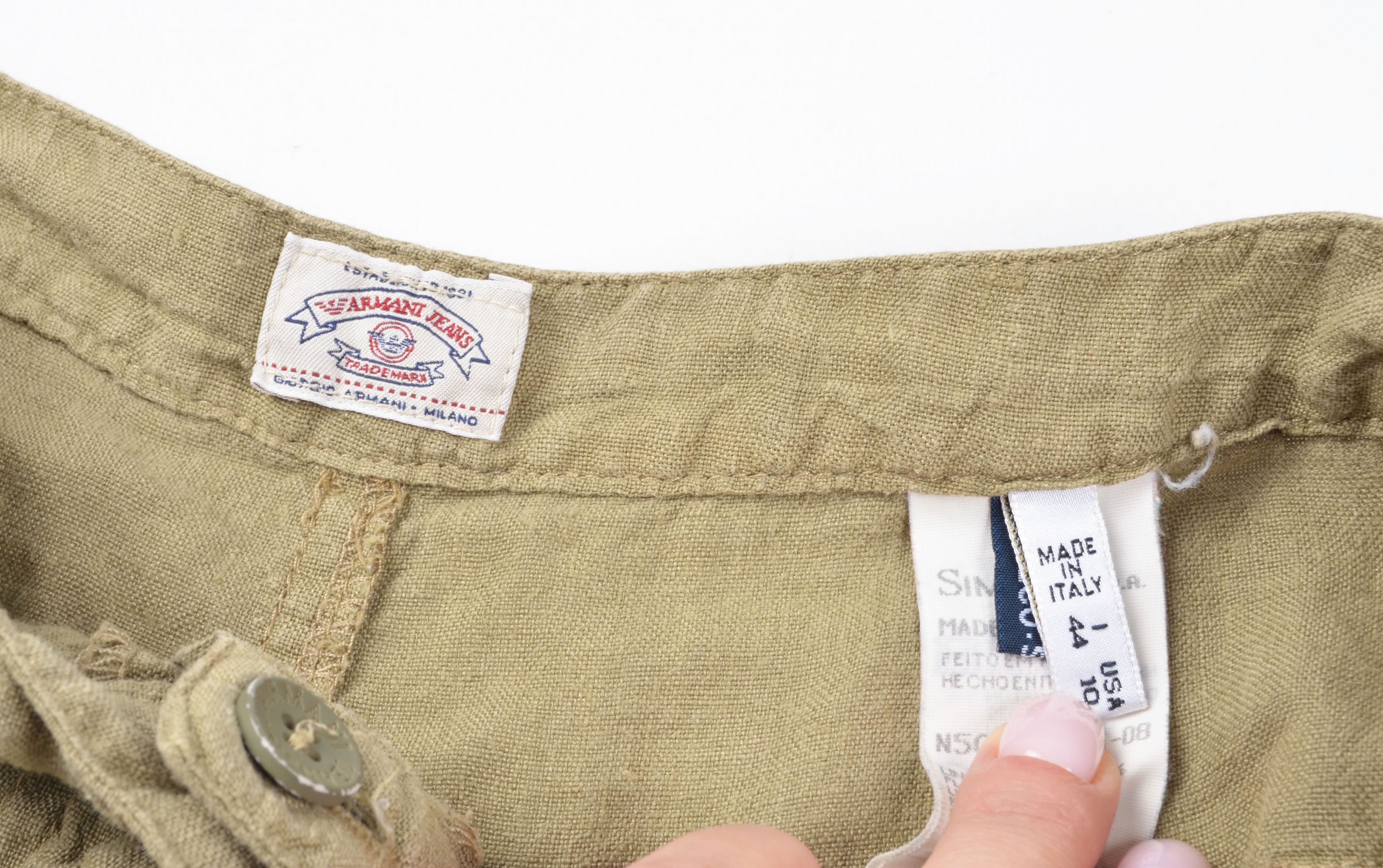 Giorgio Armani Vintage Armani Jeans Y2K Big Pocket Linen Khaki Skirt Size 32" / US 10 / IT 46 - 8 Thumbnail