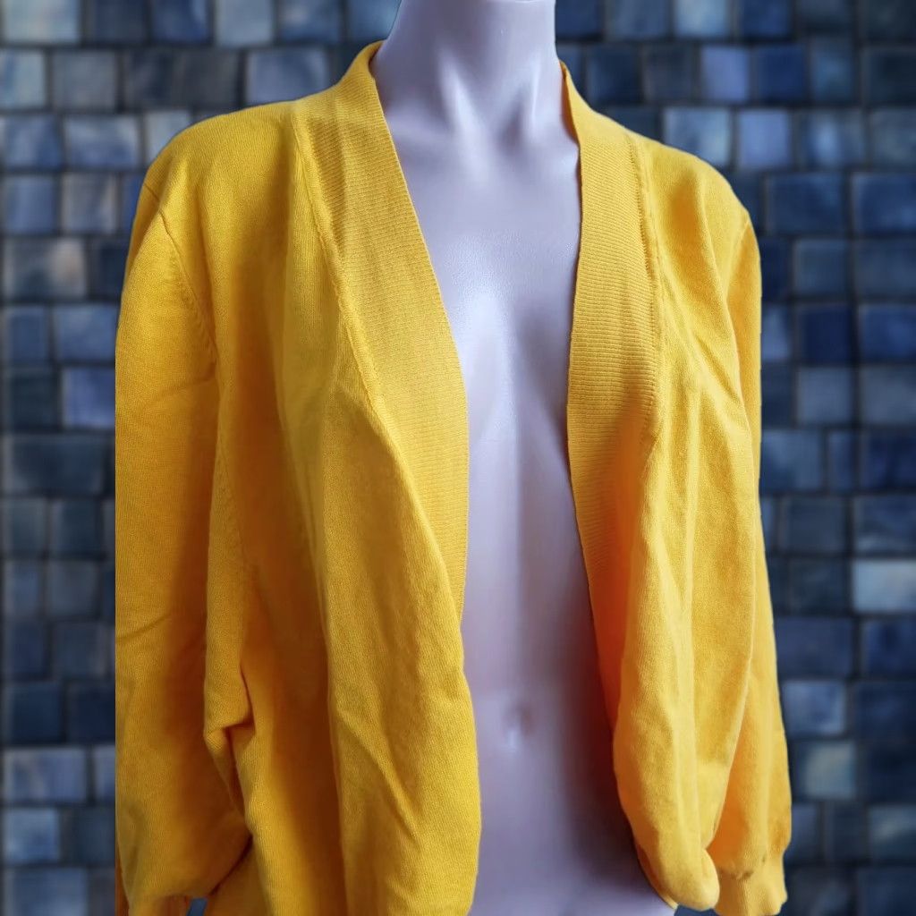 Vintage Melrose Chic Women Fine Gauge Knit Open Cardigan Sweater 3X Gold Size XXL / US 16-18 / IT 52-54 - 1 Thumbnail