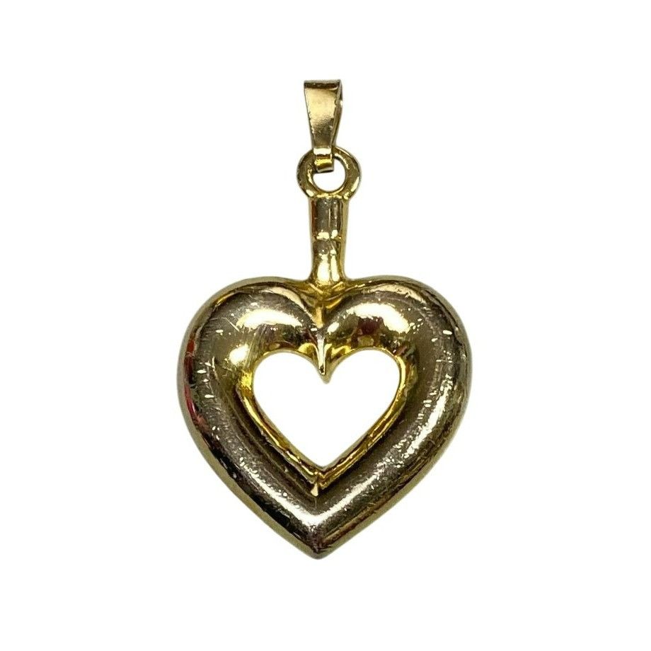 Other Vintage Gold-Tone Puffy Heart-Shaped Pendant Charm With Open Size ONE SIZE - 1 Thumbnail
