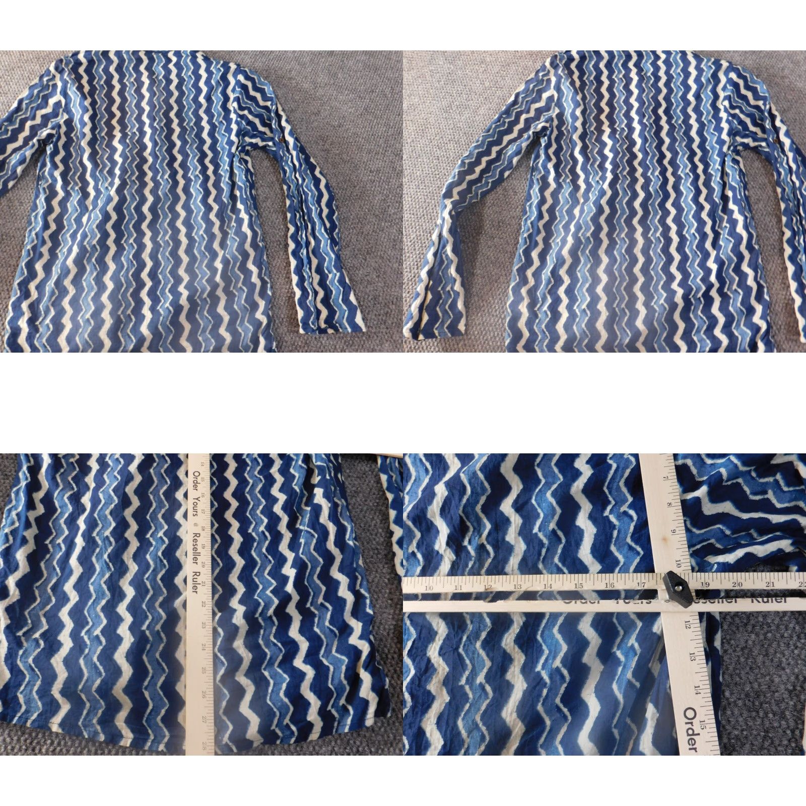 Vintage Bandeya Womens Blouse M Striped Button Long Sleeve V-Neck Pullover Casual Blue Cotton Regular Ruffle Accent 100% Down Fabric Down No holes or tears Size M / US 6-8 / IT 42-44 - 8 Thumbnail