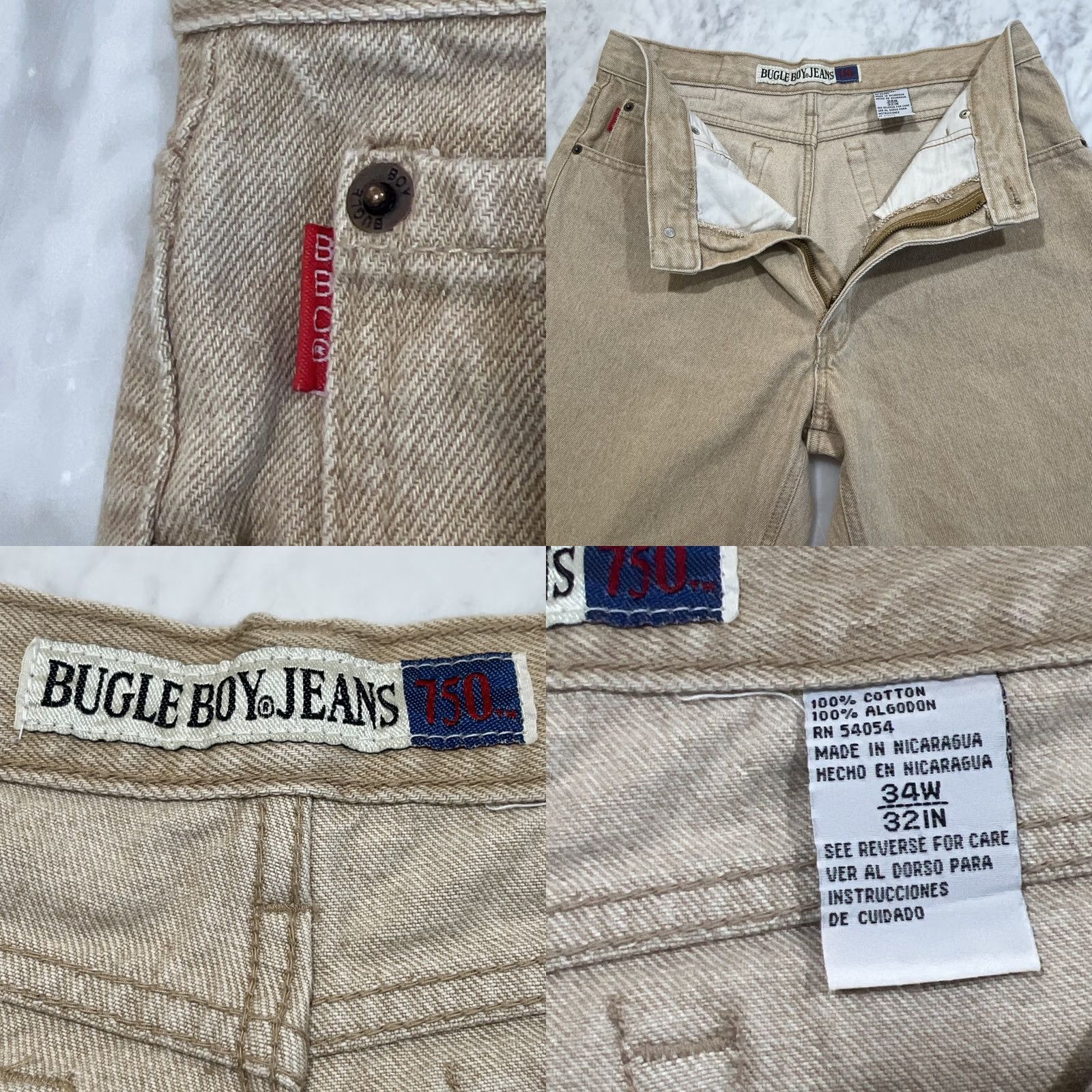 Bugle Boy VINTAGE Bugle Boy 750 Khaki Jeans 32x32 Cotton 1990s Mens Jeans Beige 1990s Size US 32 / EU 48 - 8 Thumbnail