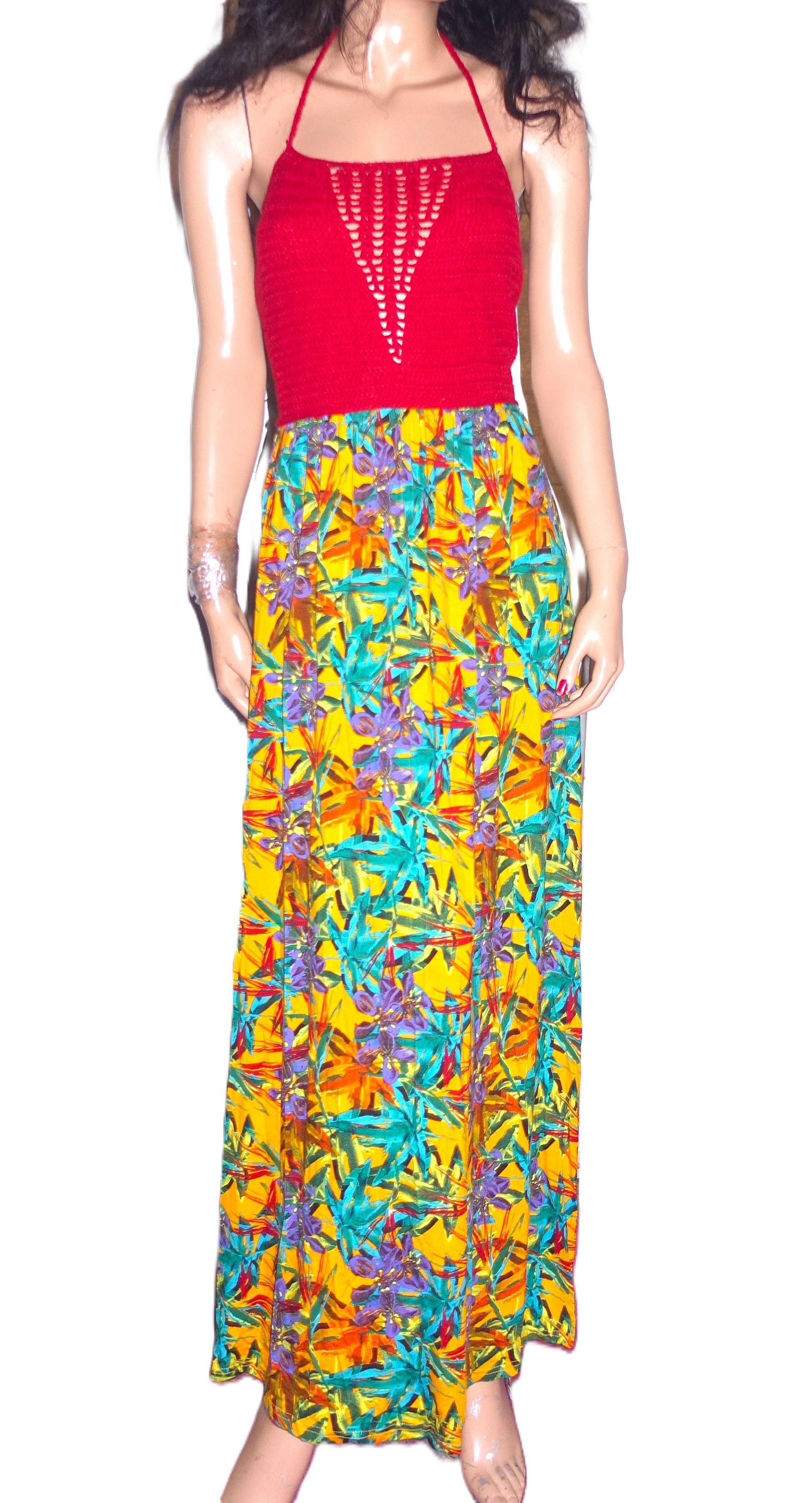Other Mark Red Crochet Halter Floral Maxi Dress L Size L / US 10 / IT 46 - 1 Thumbnail