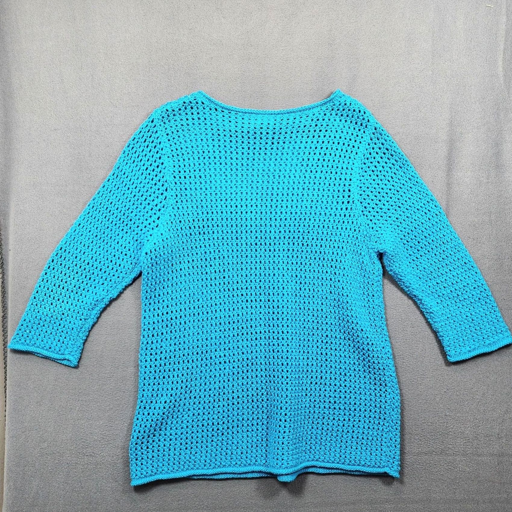 Ralph Lauren VINTAGE Ralph Lauren LRL Top 2X Handknit Blue 3/4 Sleeve Boho Cover Up Womens Size XXL / US 16-18 / IT 52-54 - 2 Thumbnail