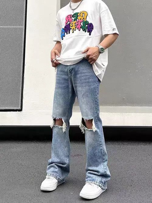Japanese Brand Hip Hop Vintage Washed Double Knee Ripped Micro Flare Jeans Size US 32 / EU 48 - 8 Thumbnail