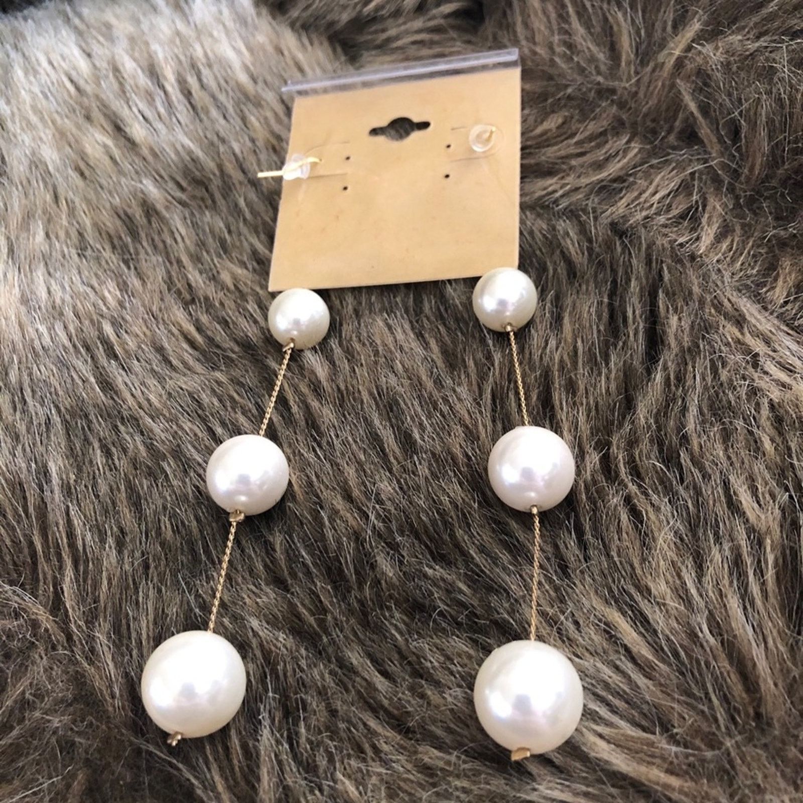 Vintage Vintage long faux pearl gold chain earrings Size ONE SIZE - 3 Thumbnail