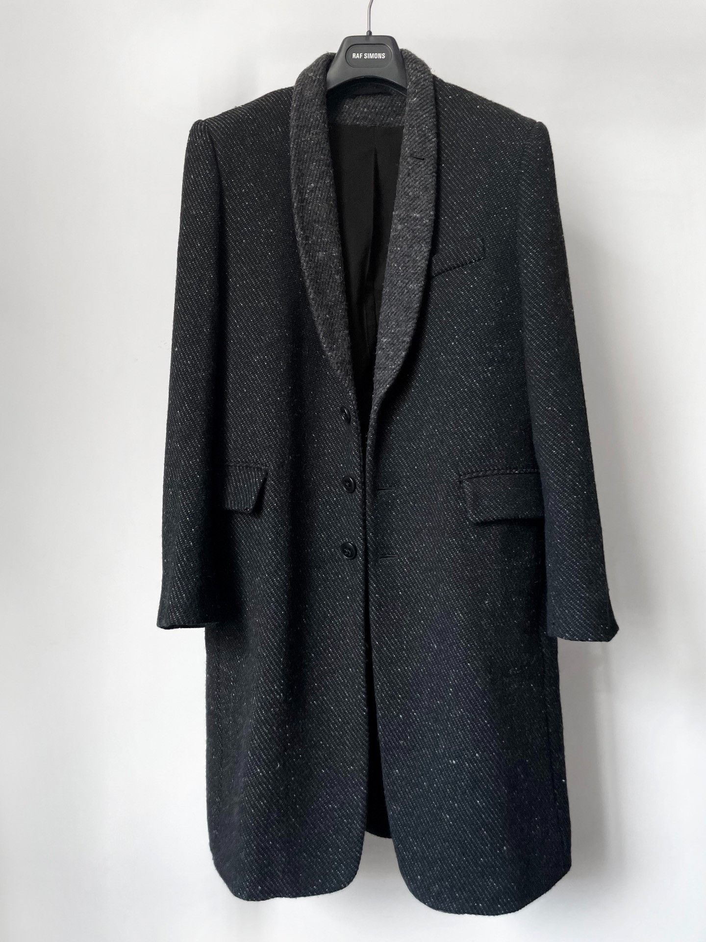 image of Ann Demeulemeester Snowflake Wool Blend Tweed Coat in Black, Men's (Size Medium)