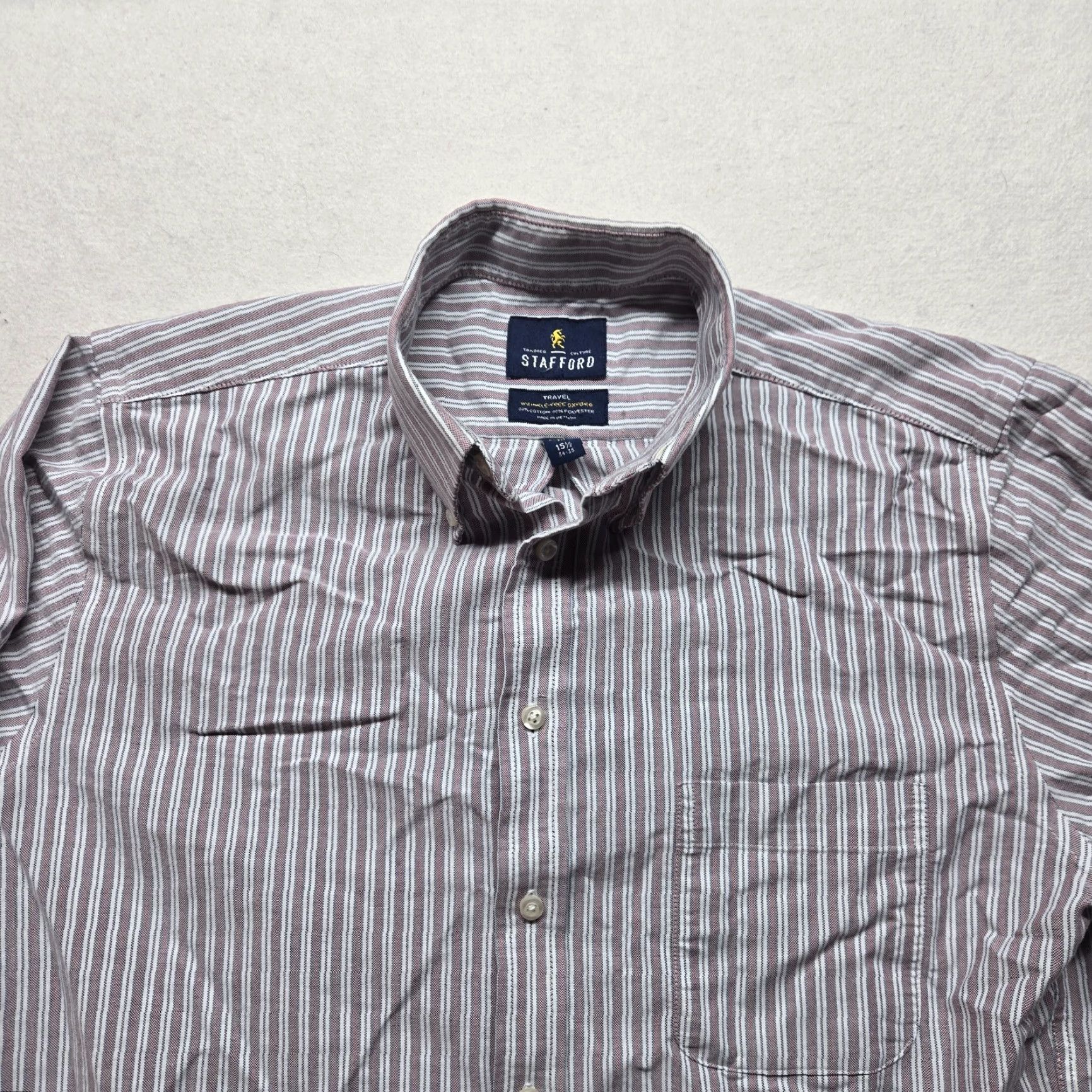 Stafford Stafford Dress Shirt - Blue Stripe Button-Down, Size 15.5 Neck, 34/35 Sleeve, Adult Men, Cotton Blend, Regular Fit, Long Sleeve, Business Casual Size 40R - 2 Thumbnail