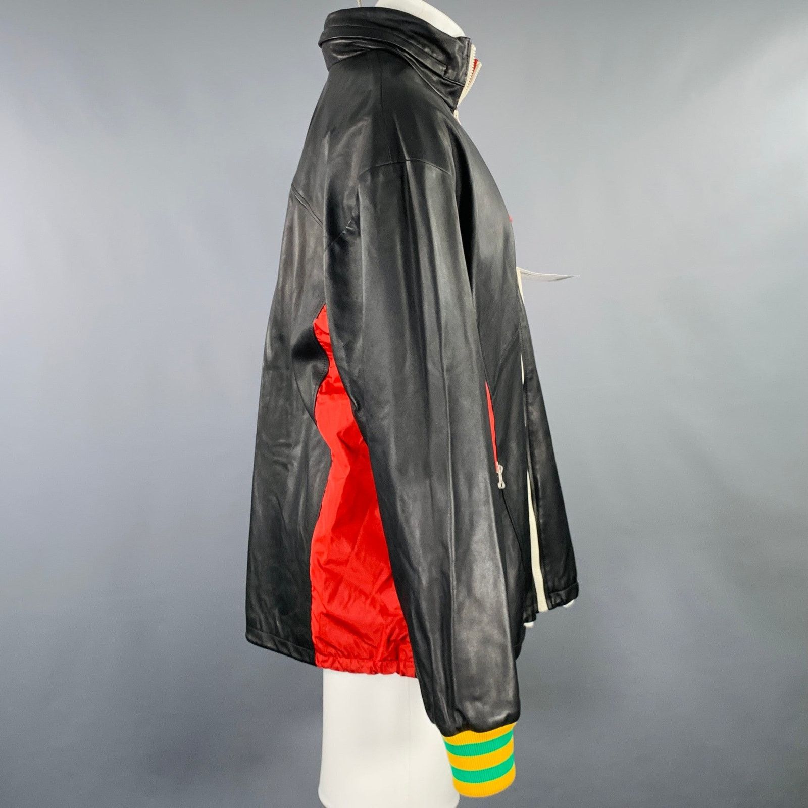 Gucci GUCCI Black Red Color Block Lambskin Leather Varsity Jacket Size US S / EU 44-46 / 1 - 4 Thumbnail