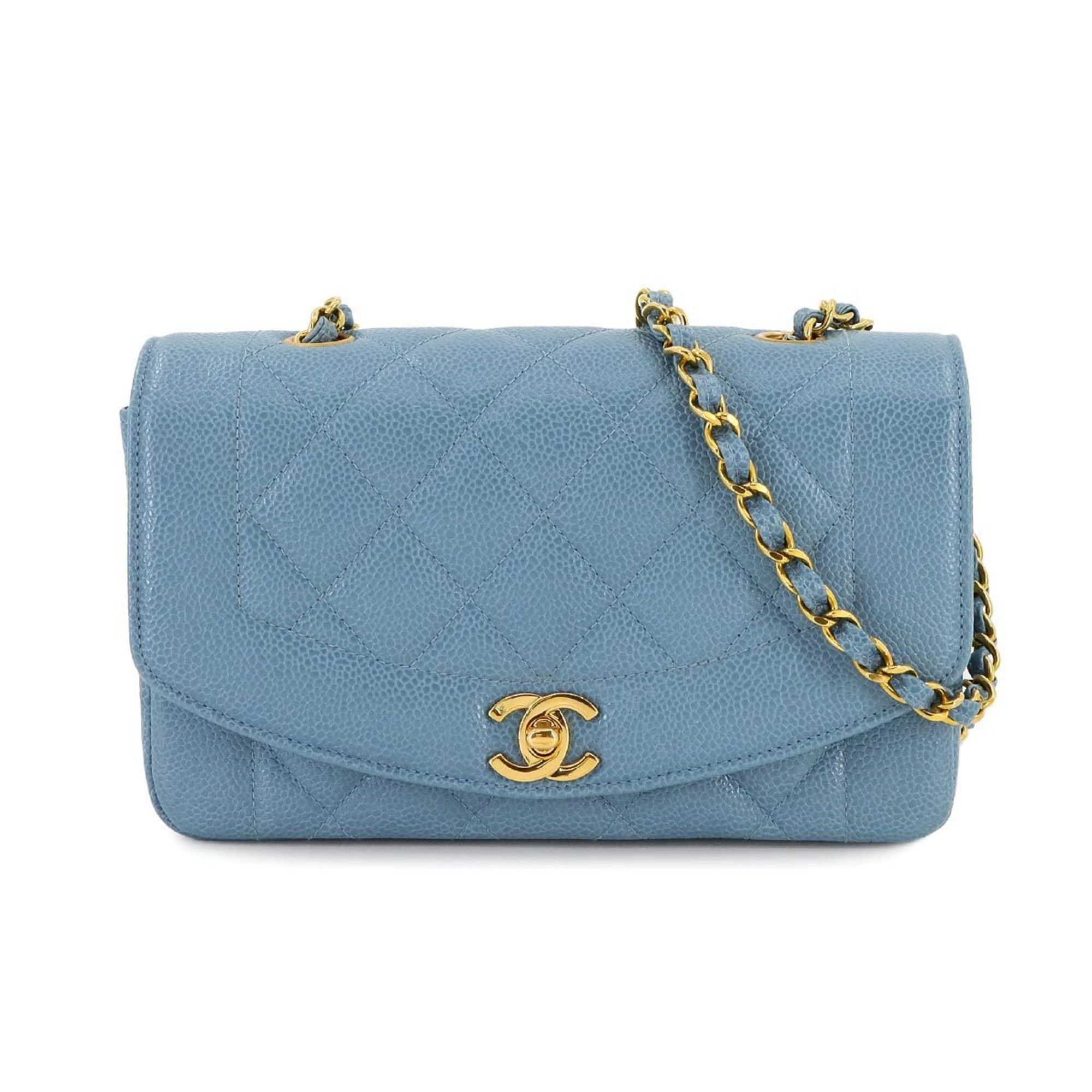Chanel Diana Matelasse 22 Chain Shoulder Bag Caviar Skin Blue A01164, Women's