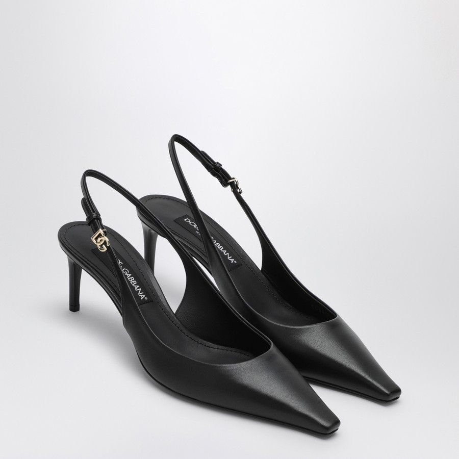 Dolce & Gabbana o1d2blof0824 Leather Slingback Decollete in Black Size US 7.5 / IT 37.5 - 2 Thumbnail