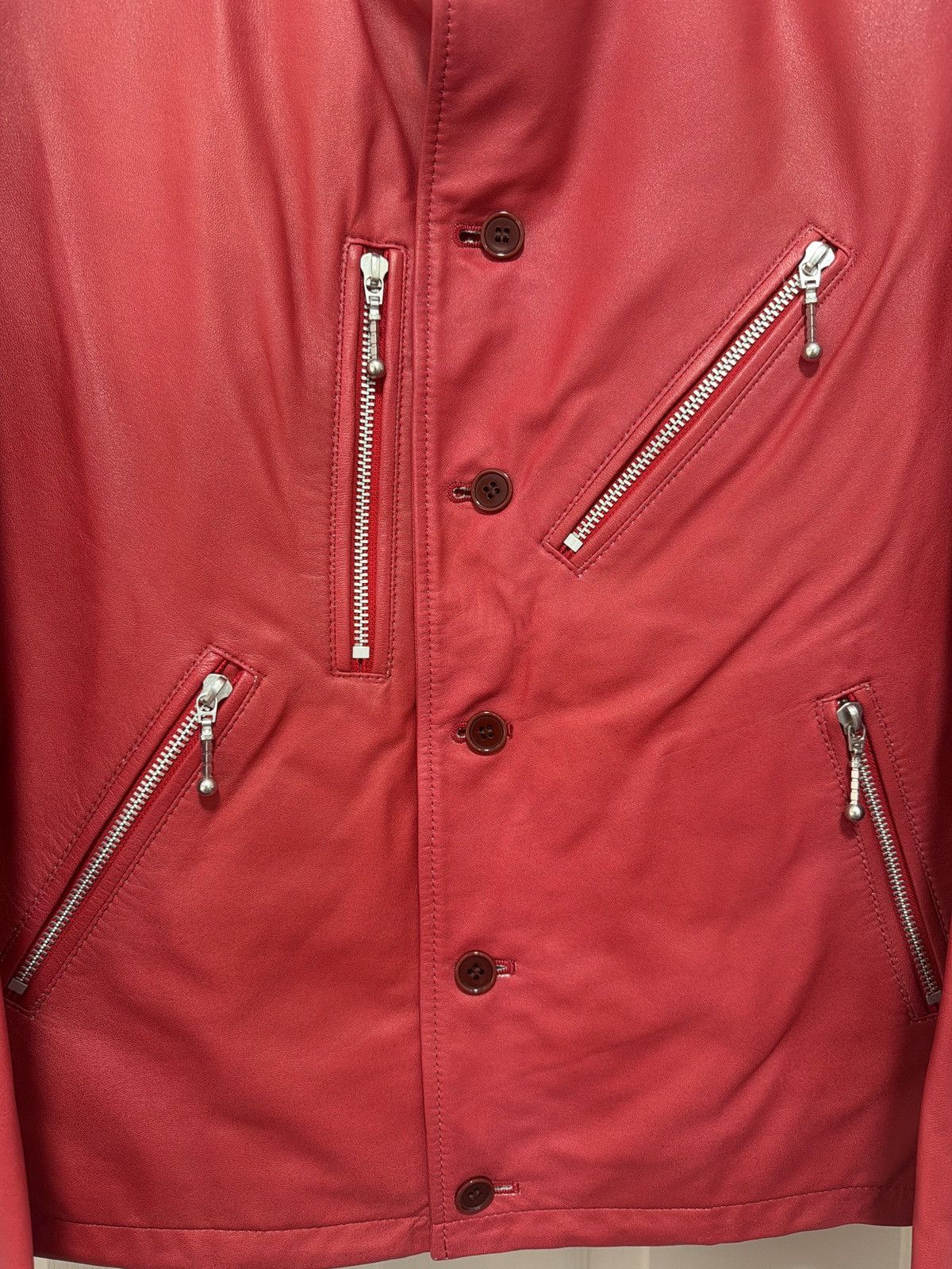Yohji Yamamoto Yohji Yamamoto Red “Modern Girl” Back Printed Leather Jacket Size US S / EU 44-46 / 1 - 4 Thumbnail