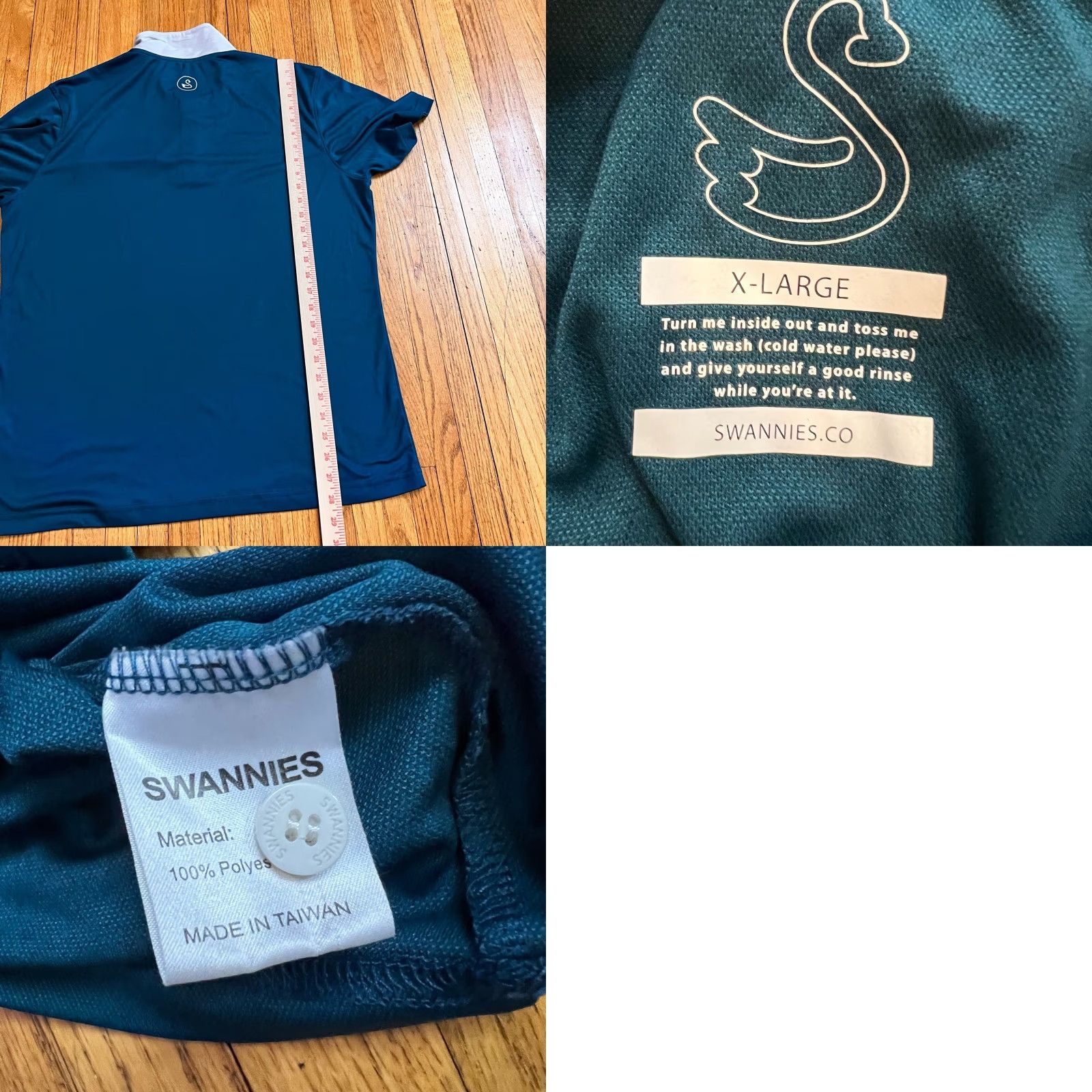 Vintage Swannies Polo Shirt Mens XL Performance Golf Teal Green Mens XL Polo Green Swannies Polo Shirt Size US XL / EU 56 / 4 - 8 Thumbnail
