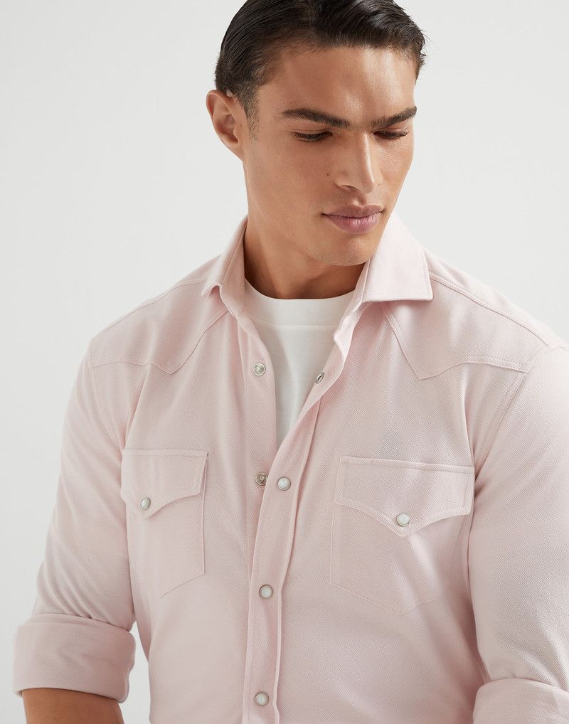 Brunello Cucinelli o1la1rc1a0326 Cotton Piqué Western Shirt in Light Pink Size US S / EU 44-46 / 1 - 3 Thumbnail