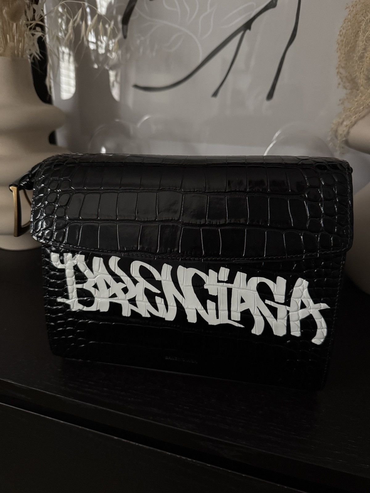 Balenciaga Balenciaga Black-Croc Embossed Leather Bag Size ONE SIZE - 1 Thumbnail