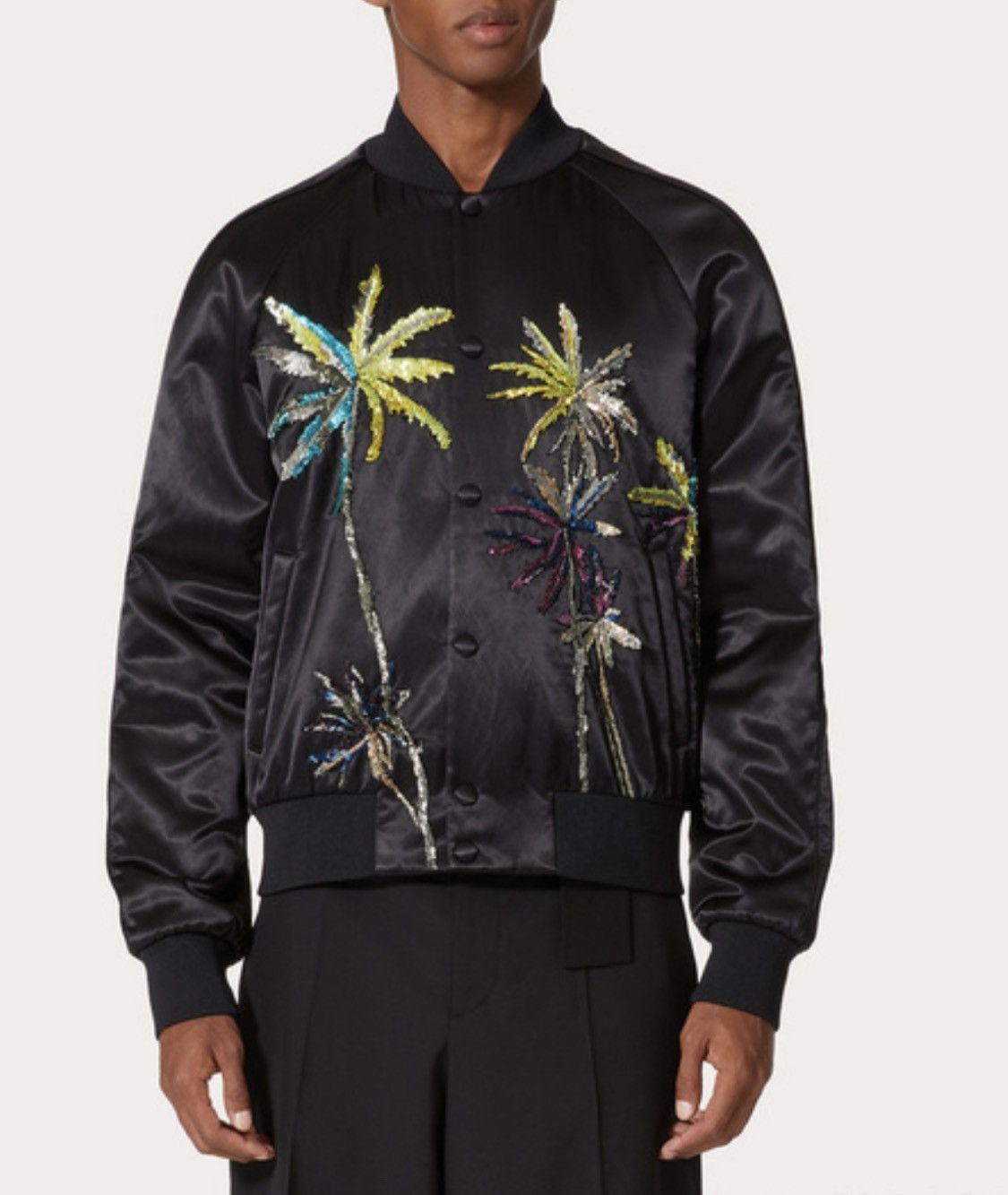 Valentino Viscose Bomber Jacket With Sequin Embroidered Palm trees Size US M / EU 48-50 / 2 - 3 Thumbnail