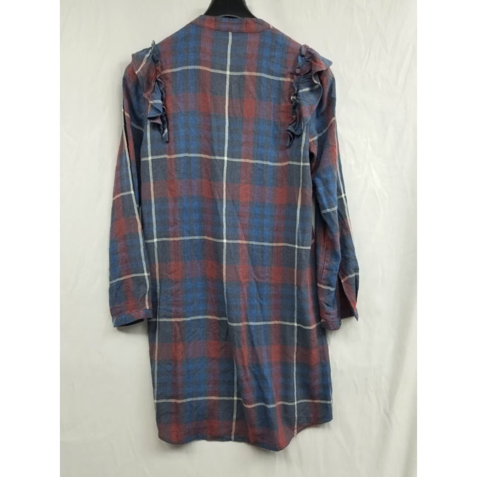 CLOT Cloth & Stone Womens XS Dress Tunic Short Sleeve V-Neck Tencel Lyocell Chambray Plaid Multicolor Roll Tab Sleeve Casual Size XS / US 0-2 / IT 36-38 - 2 Thumbnail