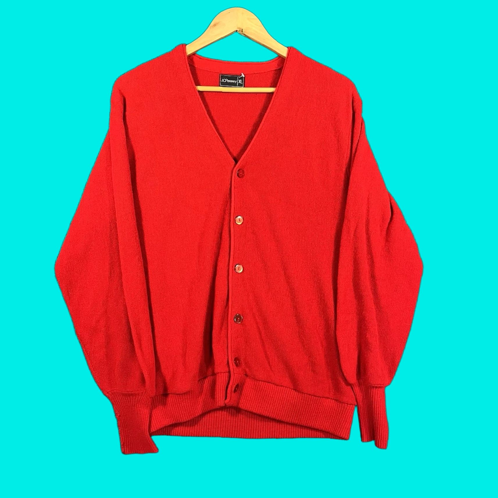 JCPenney VINTAGE JC PENNEY Cardigan Red 70s 80s XL Adult Union ILGWU USA Shirt Size US XL / EU 56 / 4 - 1 Thumbnail