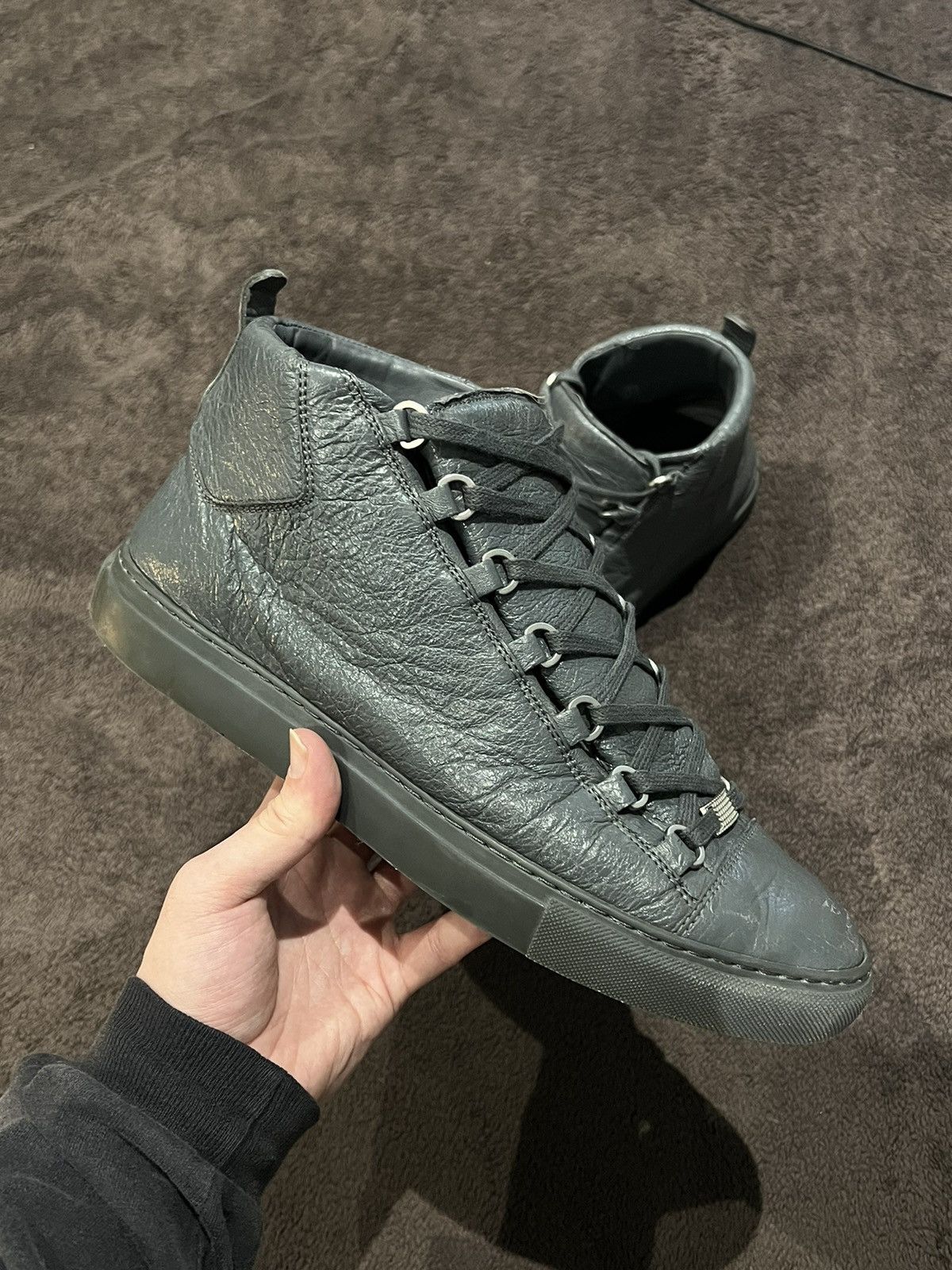 Gunmetal Grey Creased Leather Hi-Top Arena