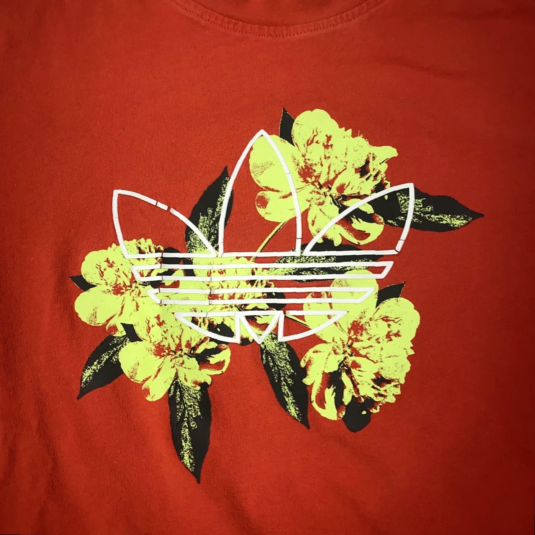 Adidas Adidas Mens T-Shirt Medium Red Floral Trefoil Logo Graphic Streetwear 90s Cotton Size US M / EU 48-50 / 2 - 2 Thumbnail