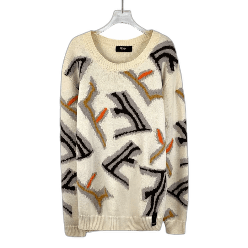 Fendi Logo Embellished Wool Long Sleeve Sweater