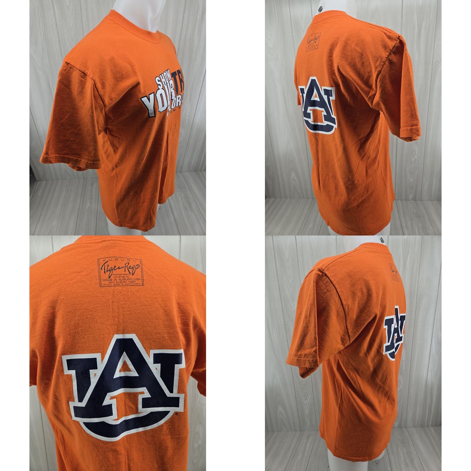 Jerzees Auburn Tigers Orange Mens T-Shirt Large Double Sided T-Shirt Mens L Orange Double-Sided Graphic Print 90s? Size US L / EU 52-54 / 3 - 8 Thumbnail