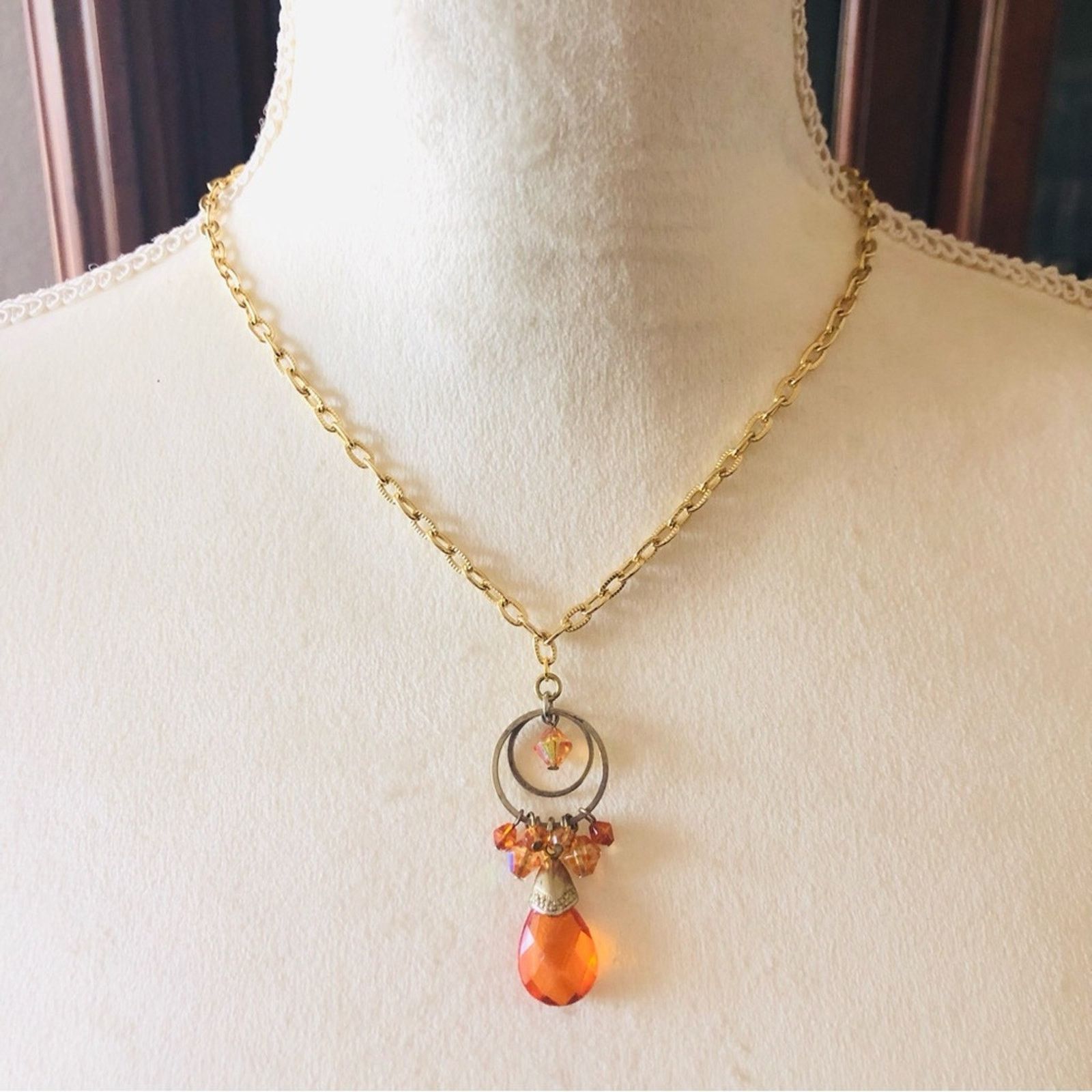 Handmade Handmade repurpose apricot crystal gold chain necklace Size ONE SIZE - 2 Thumbnail