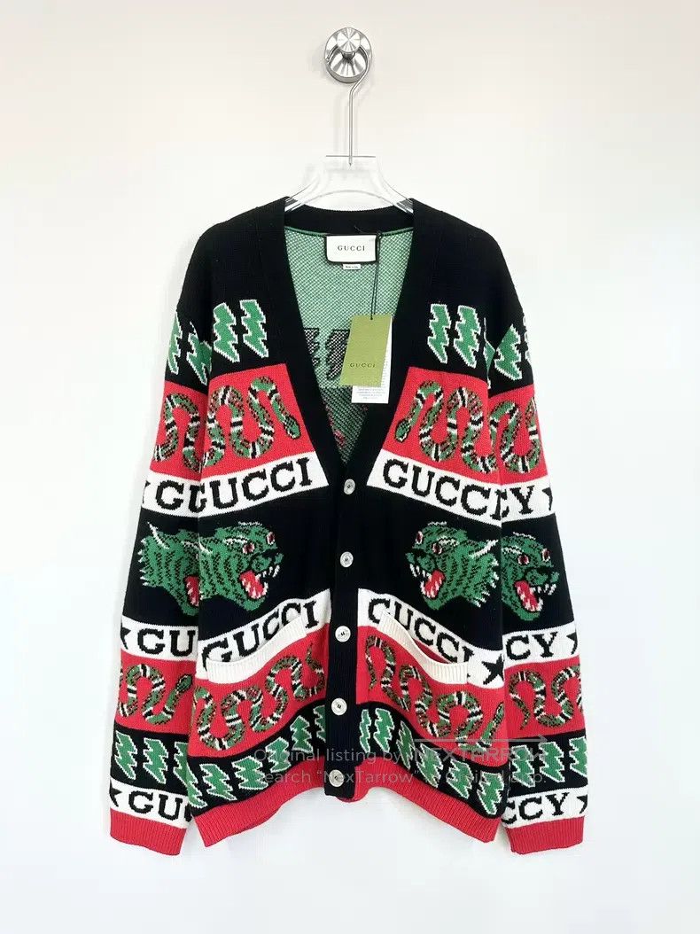 Gucci Gucci Classic striped animal full-print knitted cardigan j Size US S / EU 44-46 / 1 - 1 Thumbnail